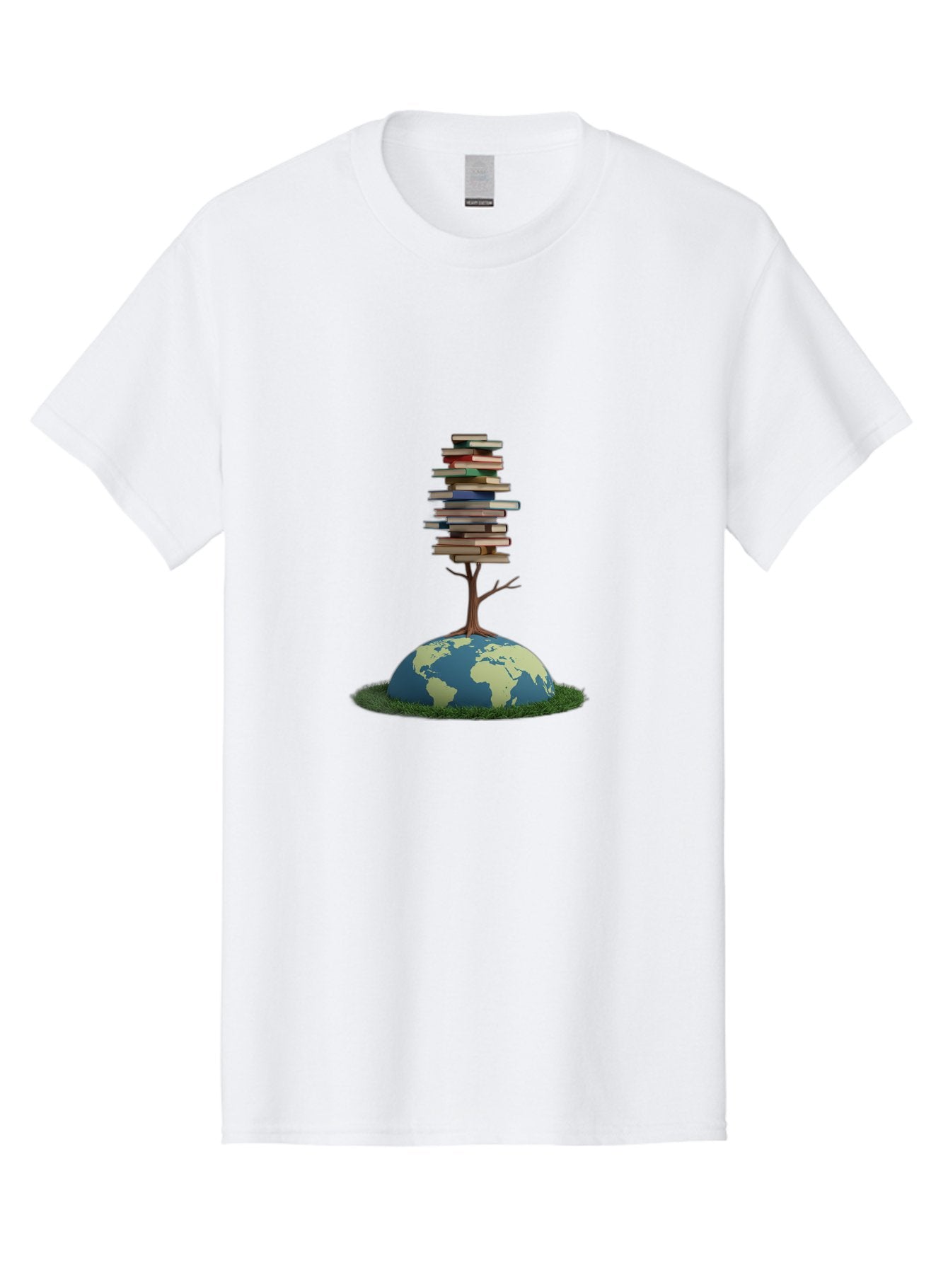 Tree-Of-Knowledge Men'S Graphic Tee, 100% Cotton, Comfortable Casual Summer Wear, Machine Washable, Globe With Tree, Stacked Books, Global Knowledge, Education Worldwide, Literary Diversity, World Unity, Intellectual Growth, Tree Of Knowledge Bab547 9