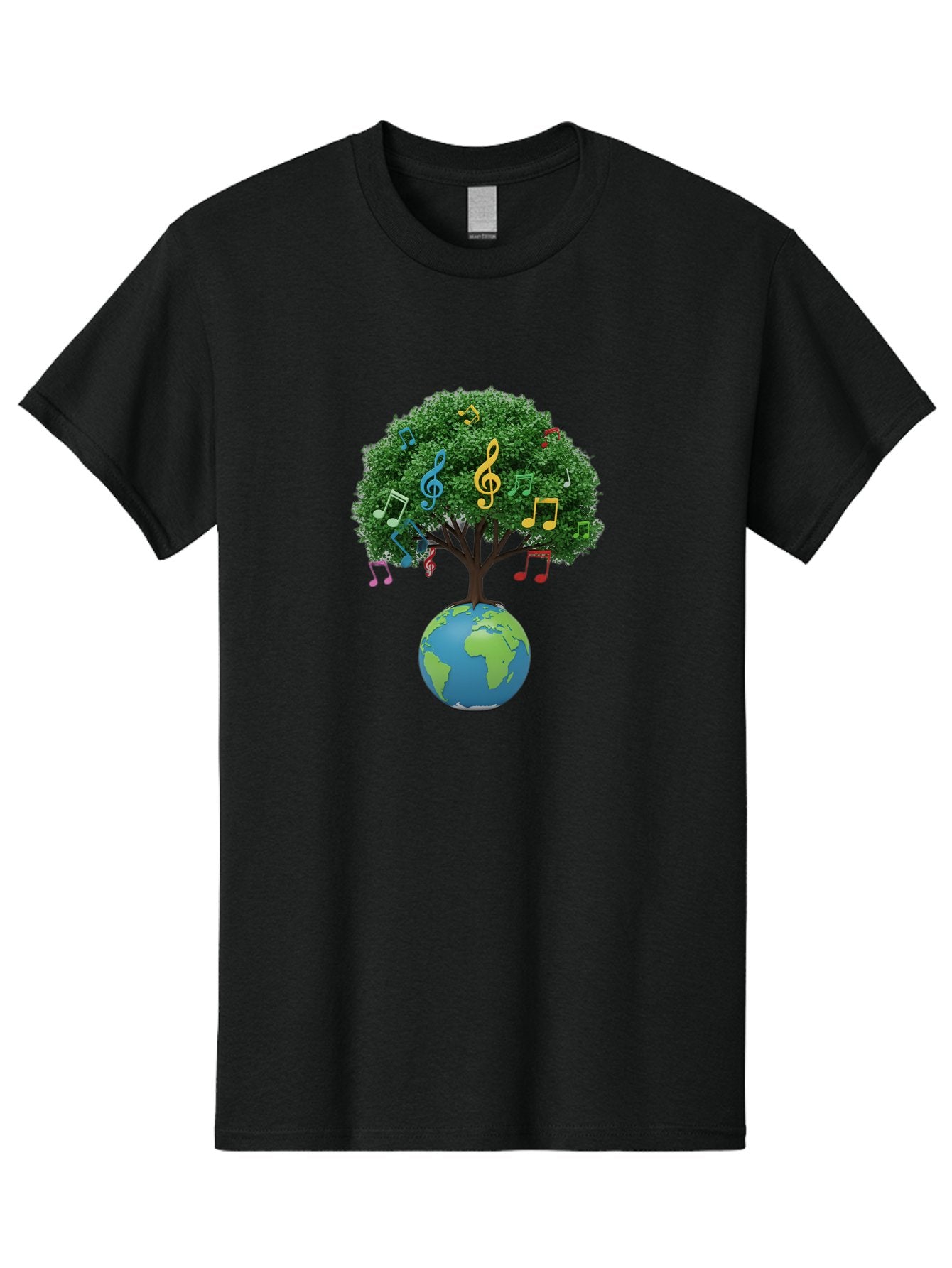 Tree-Of-Music Men'S Graphic Tee, 100% Cotton, Comfortable Casual Summer Wear, Machine Washable, Tree Growing Out Of The Earth, Global Unity, Music Notes, Treble Clefs, Harmony, World Music, Cultural Diversity, Environmentalism, Bab548 11