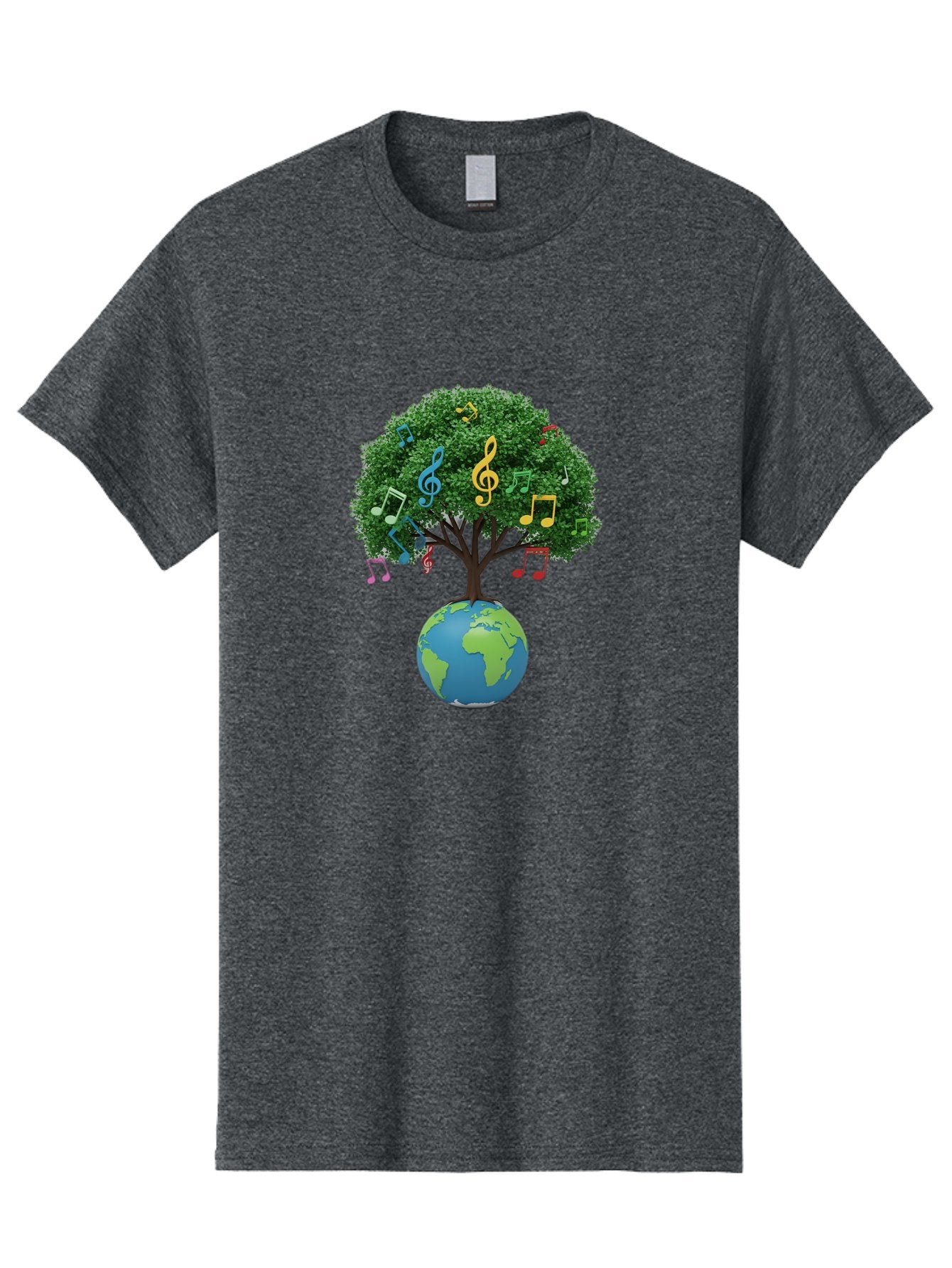 Tree-Of-Music Men'S Graphic Tee, 100% Cotton, Comfortable Casual Summer Wear, Machine Washable, Tree Growing Out Of The Earth, Global Unity, Music Notes, Treble Clefs, Harmony, World Music, Cultural Diversity, Environmentalism, Bab548 8