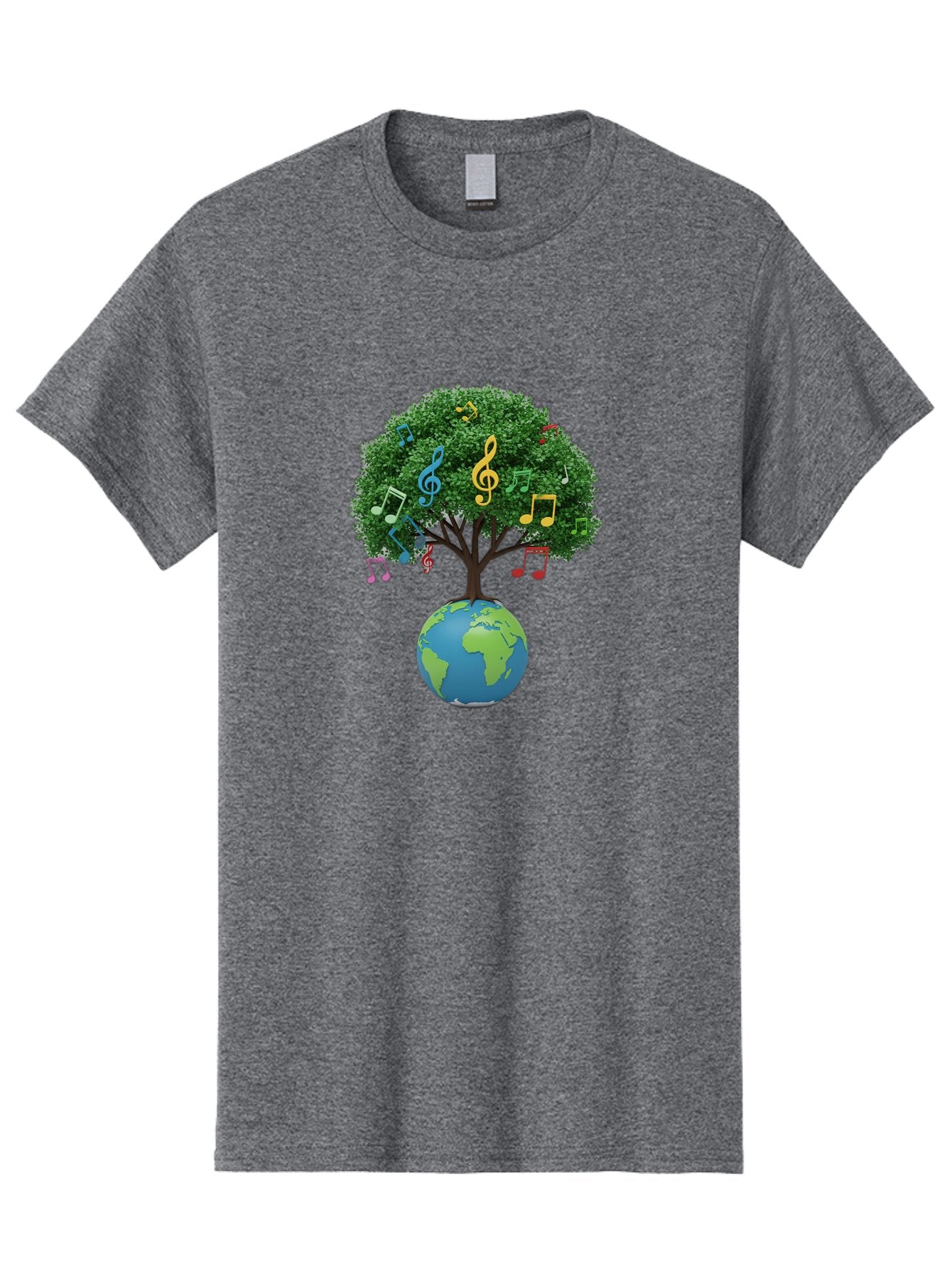 Tree-Of-Music Men'S Graphic Tee, 100% Cotton, Comfortable Casual Summer Wear, Machine Washable, Tree Growing Out Of The Earth, Global Unity, Music Notes, Treble Clefs, Harmony, World Music, Cultural Diversity, Environmentalism, Bab548 9