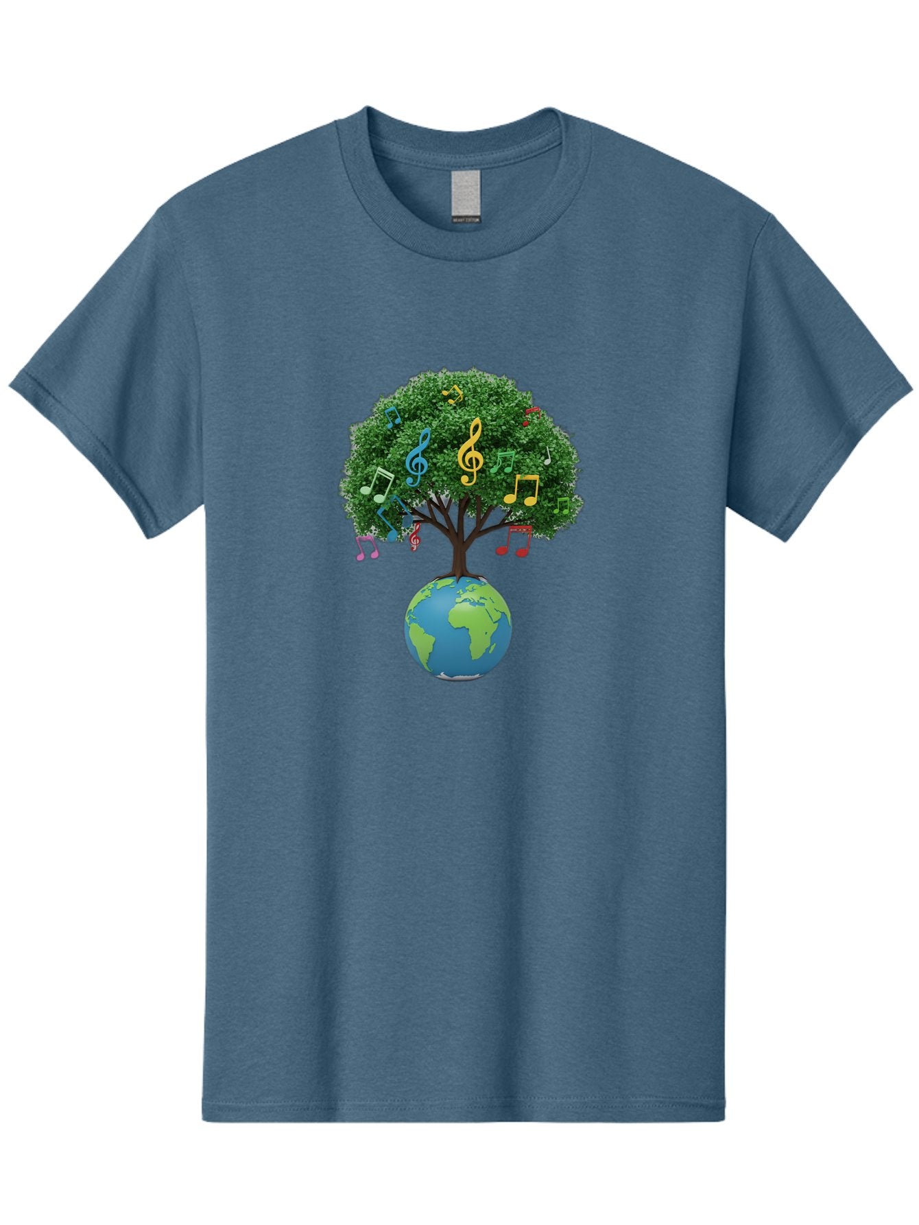 Tree-Of-Music Men'S Graphic Tee, 100% Cotton, Comfortable Casual Summer Wear, Machine Washable, Tree Growing Out Of The Earth, Global Unity, Music Notes, Treble Clefs, Harmony, World Music, Cultural Diversity, Environmentalism, Bab548 3