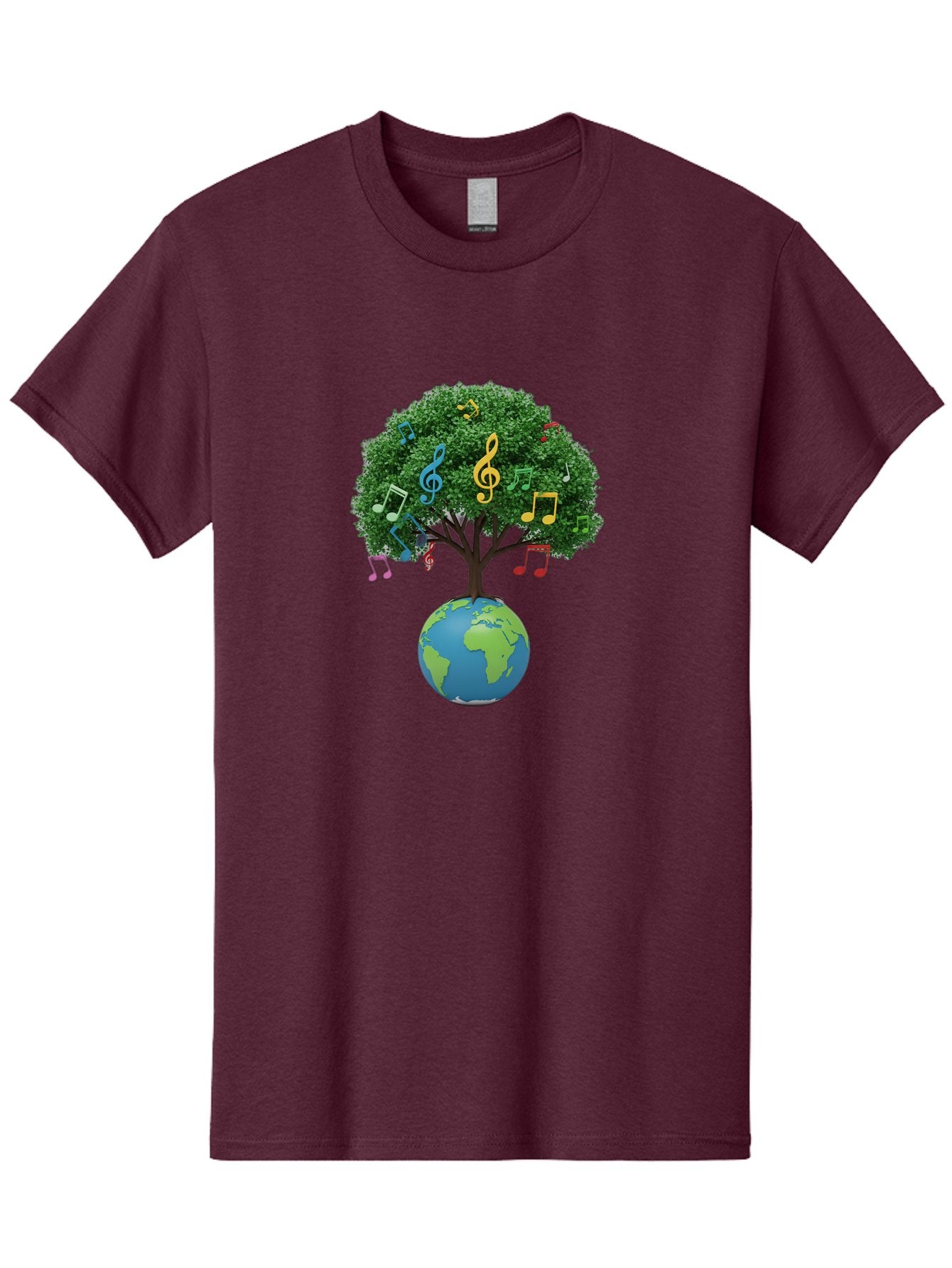 Tree-Of-Music Men'S Graphic Tee, 100% Cotton, Comfortable Casual Summer Wear, Machine Washable, Tree Growing Out Of The Earth, Global Unity, Music Notes, Treble Clefs, Harmony, World Music, Cultural Diversity, Environmentalism, Bab548 13