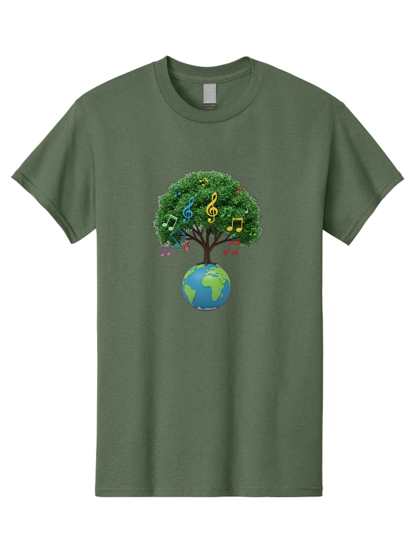 Tree-Of-Music Men'S Graphic Tee, 100% Cotton, Comfortable Casual Summer Wear, Machine Washable, Tree Growing Out Of The Earth, Global Unity, Music Notes, Treble Clefs, Harmony, World Music, Cultural Diversity, Environmentalism, Bab548 14