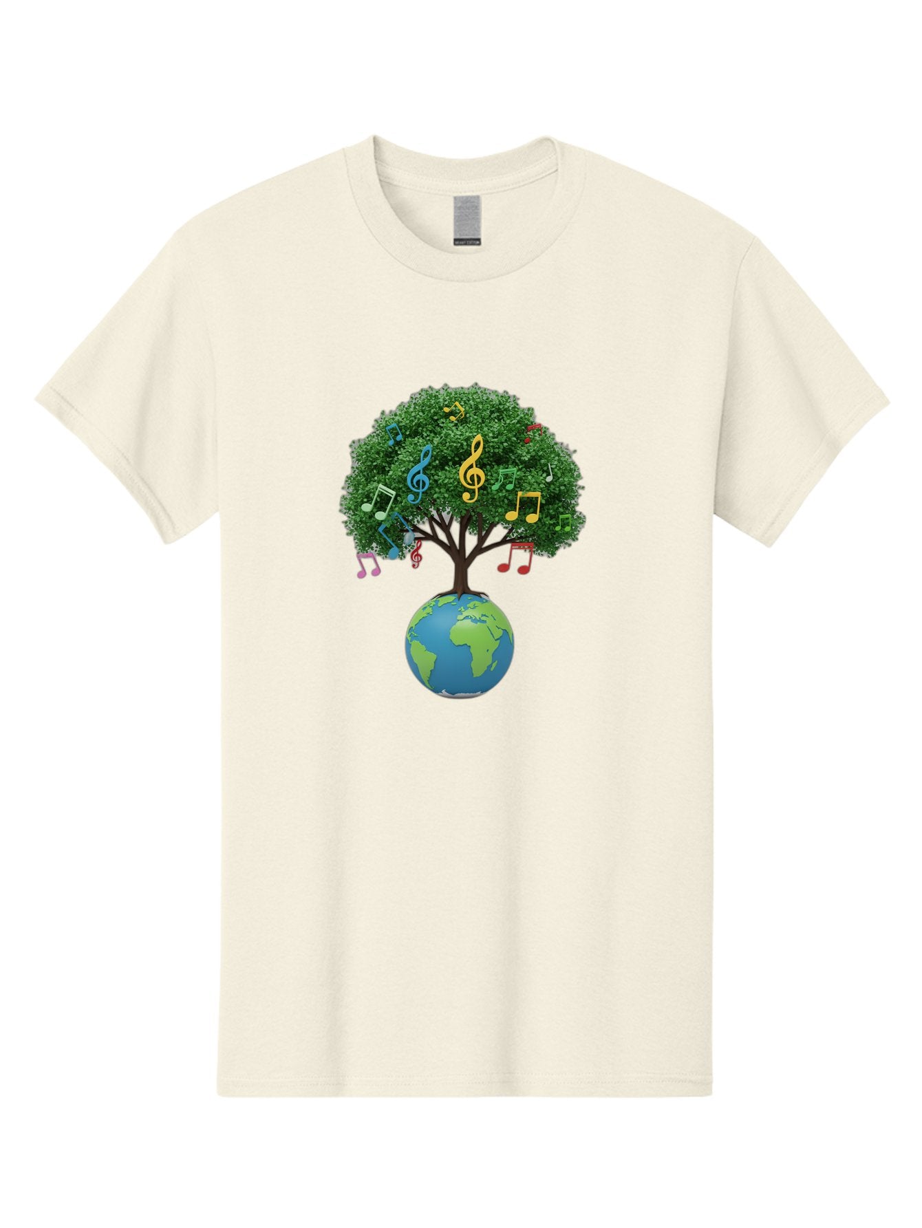 Tree-Of-Music Men'S Graphic Tee, 100% Cotton, Comfortable Casual Summer Wear, Machine Washable, Tree Growing Out Of The Earth, Global Unity, Music Notes, Treble Clefs, Harmony, World Music, Cultural Diversity, Environmentalism, Bab548 7