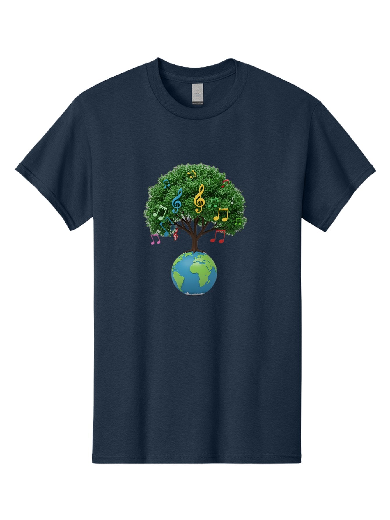 Tree-Of-Music Men'S Graphic Tee, 100% Cotton, Comfortable Casual Summer Wear, Machine Washable, Tree Growing Out Of The Earth, Global Unity, Music Notes, Treble Clefs, Harmony, World Music, Cultural Diversity, Environmentalism, Bab548 15