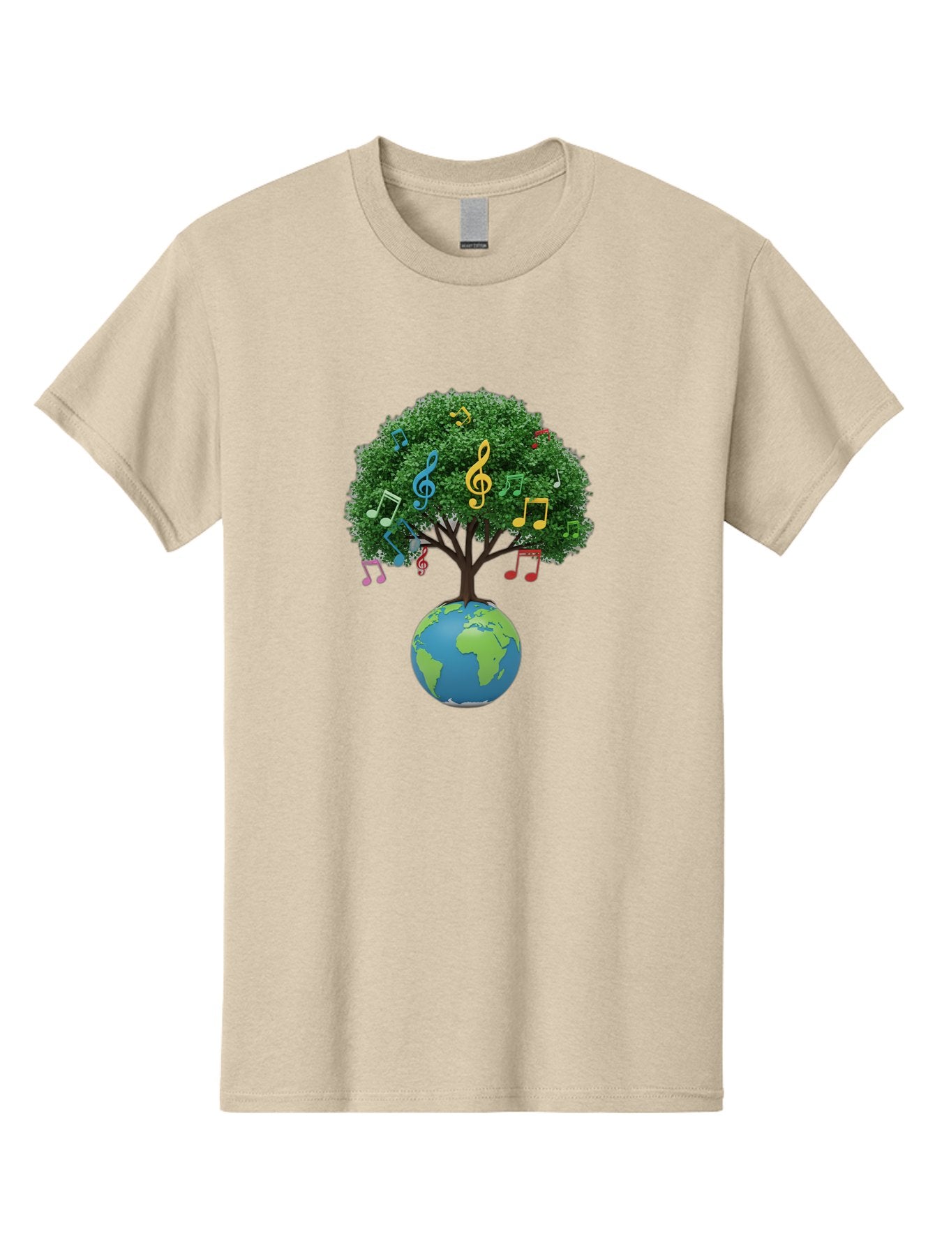 Tree-Of-Music Men'S Graphic Tee, 100% Cotton, Comfortable Casual Summer Wear, Machine Washable, Tree Growing Out Of The Earth, Global Unity, Music Notes, Treble Clefs, Harmony, World Music, Cultural Diversity, Environmentalism, Bab548 5