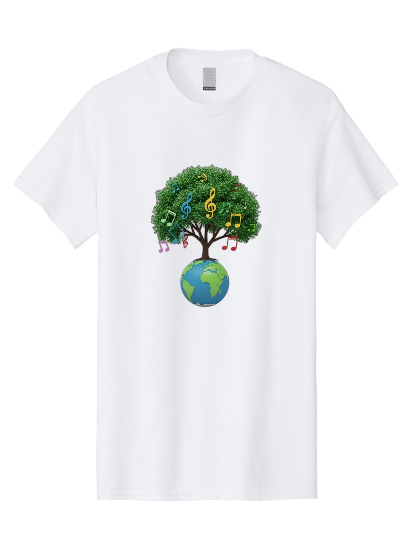 Tree-Of-Music Men'S Graphic Tee, 100% Cotton, Comfortable Casual Summer Wear, Machine Washable, Tree Growing Out Of The Earth, Global Unity, Music Notes, Treble Clefs, Harmony, World Music, Cultural Diversity, Environmentalism, Bab548 10