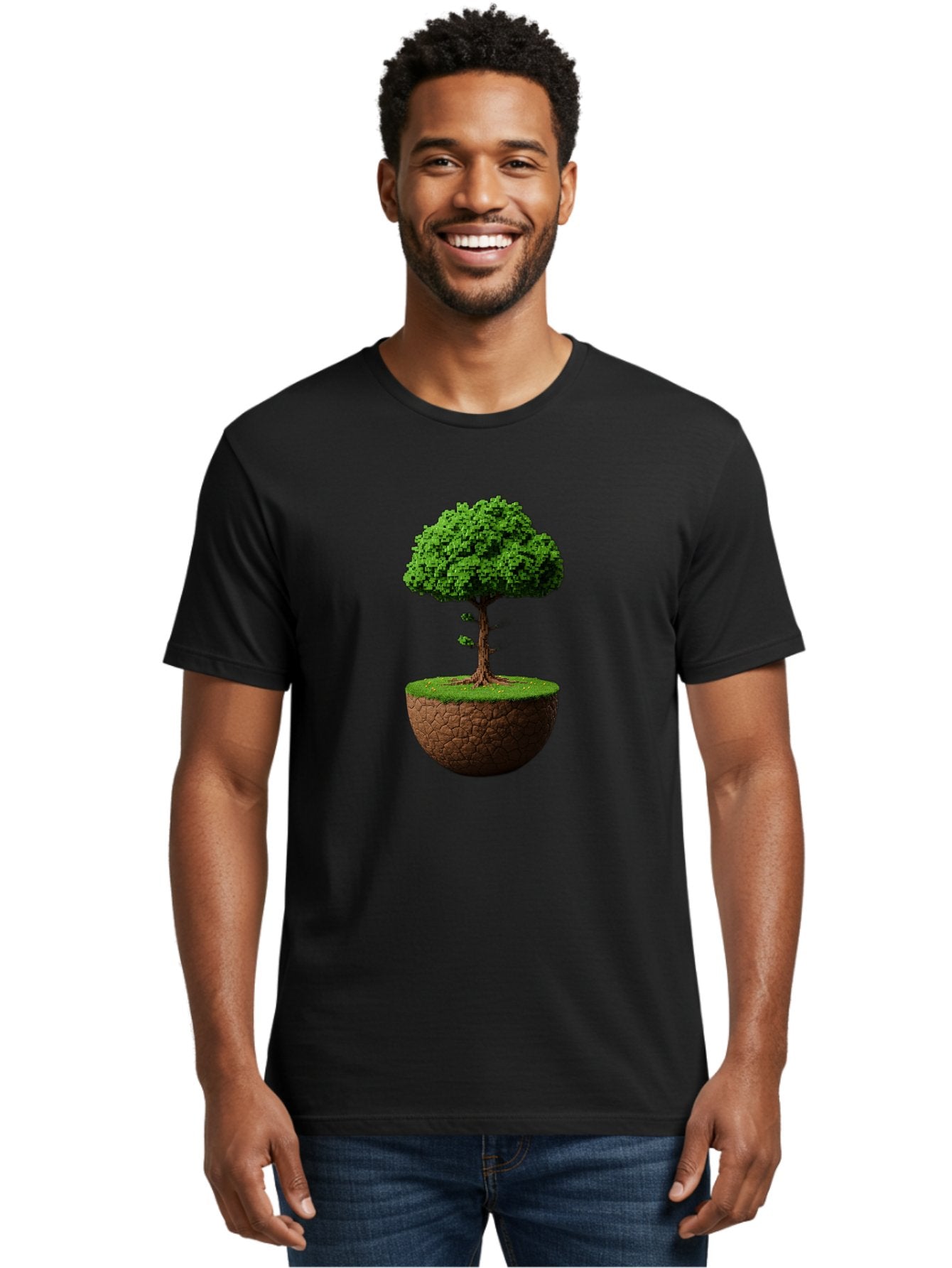 Tree-On-Soil Men'S Graphic Tee, 100% Cotton, Comfortable Casual Summer Wear, Machine Washable, Tree On A Mound Of Soil, Cracked Earth, Lush Foliage, Earthy Tones, 3D Rendering, Digital Art, Environmental Theme, Natural Scenery, Bab549 23
