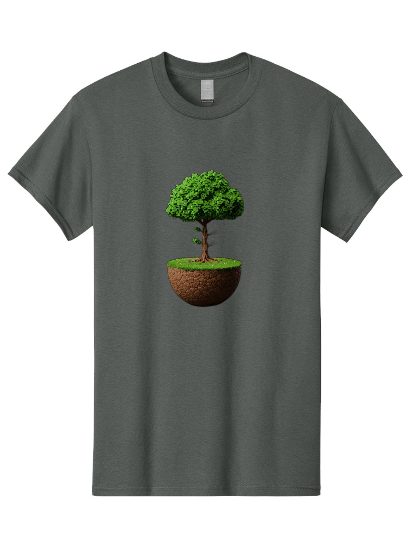 Tree-On-Soil Men'S Graphic Tee, 100% Cotton, Comfortable Casual Summer Wear, Machine Washable, Tree On A Mound Of Soil, Cracked Earth, Lush Foliage, Earthy Tones, 3D Rendering, Digital Art, Environmental Theme, Natural Scenery, Bab549 4
