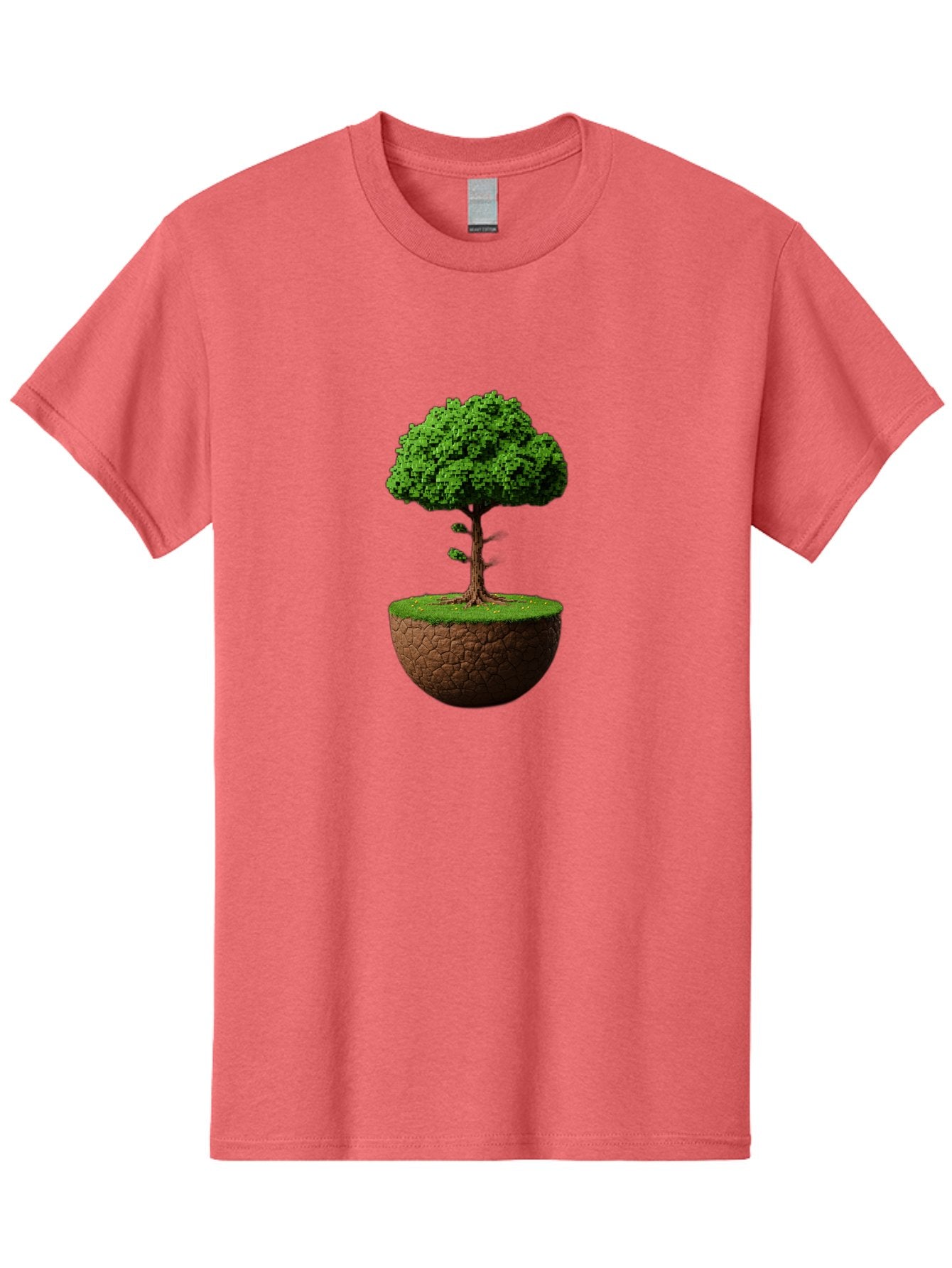 Tree-On-Soil Men'S Graphic Tee, 100% Cotton, Comfortable Casual Summer Wear, Machine Washable, Tree On A Mound Of Soil, Cracked Earth, Lush Foliage, Earthy Tones, 3D Rendering, Digital Art, Environmental Theme, Natural Scenery, Bab549 14