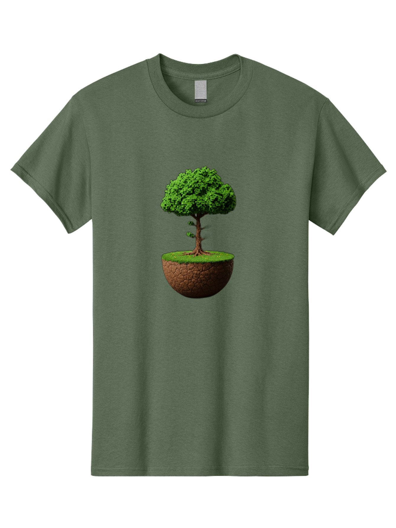 Tree-On-Soil Men'S Graphic Tee, 100% Cotton, Comfortable Casual Summer Wear, Machine Washable, Tree On A Mound Of Soil, Cracked Earth, Lush Foliage, Earthy Tones, 3D Rendering, Digital Art, Environmental Theme, Natural Scenery, Bab549 6