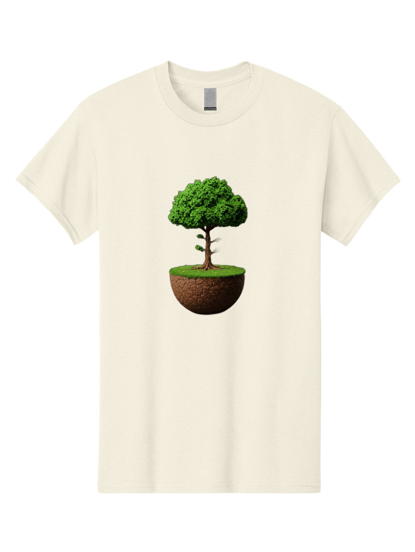 Tree-On-Soil Men'S Graphic Tee, 100% Cotton, Comfortable Casual Summer Wear, Machine Washable, Tree On A Mound Of Soil, Cracked Earth, Lush Foliage, Earthy Tones, 3D Rendering, Digital Art, Environmental Theme, Natural Scenery, Bab549 7
