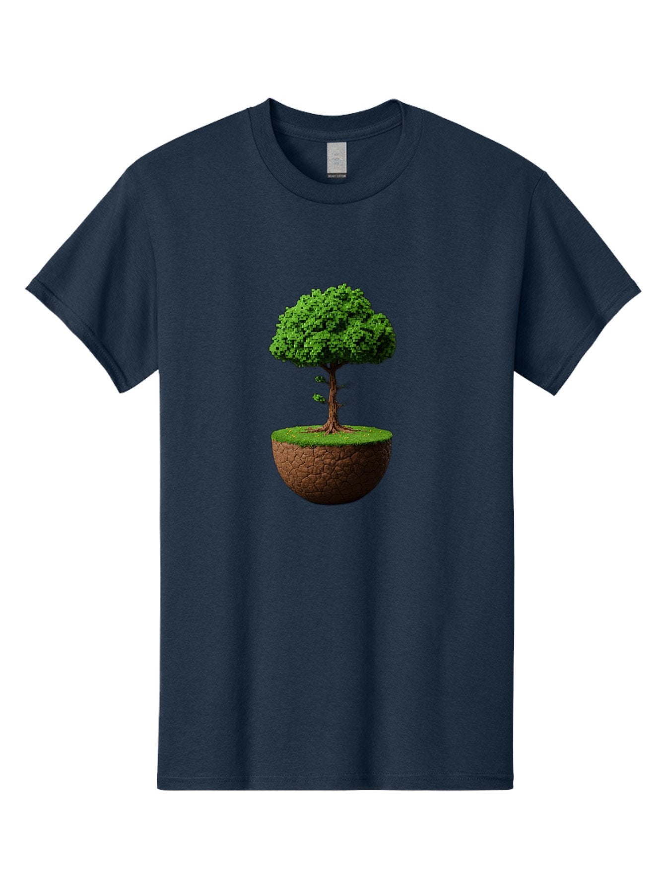 Tree-On-Soil Men'S Graphic Tee, 100% Cotton, Comfortable Casual Summer Wear, Machine Washable, Tree On A Mound Of Soil, Cracked Earth, Lush Foliage, Earthy Tones, 3D Rendering, Digital Art, Environmental Theme, Natural Scenery, Bab549