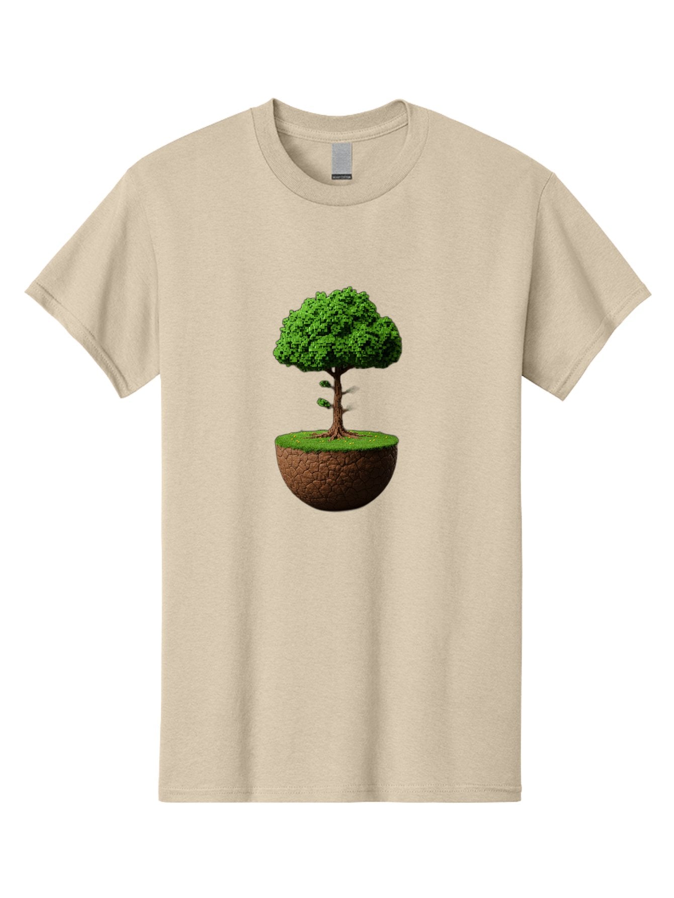 Tree-On-Soil Men'S Graphic Tee, 100% Cotton, Comfortable Casual Summer Wear, Machine Washable, Tree On A Mound Of Soil, Cracked Earth, Lush Foliage, Earthy Tones, 3D Rendering, Digital Art, Environmental Theme, Natural Scenery, Bab549