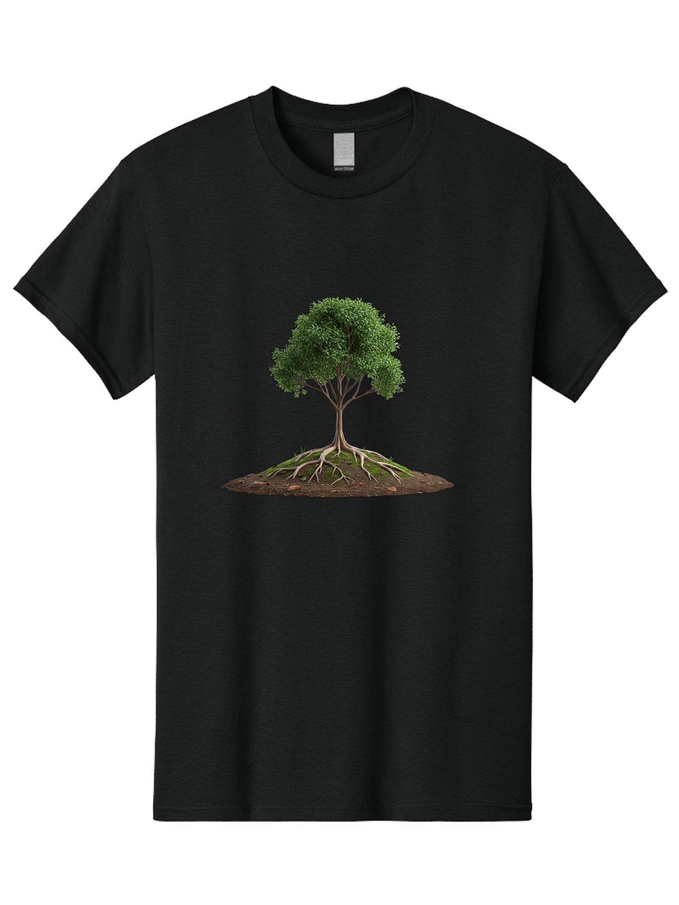 Tree-With-Exposed-Roots Men'S Graphic Tee, 100% Cotton, Comfortable Casual Summer Wear, Machine Washable, Tree With Exposed Roots, Green Leaves, Earthy Tones, Natural Scenery, Outdoor Landscape, Growth, Foliage, Branches, Trunk, Sprouts Bab550 5