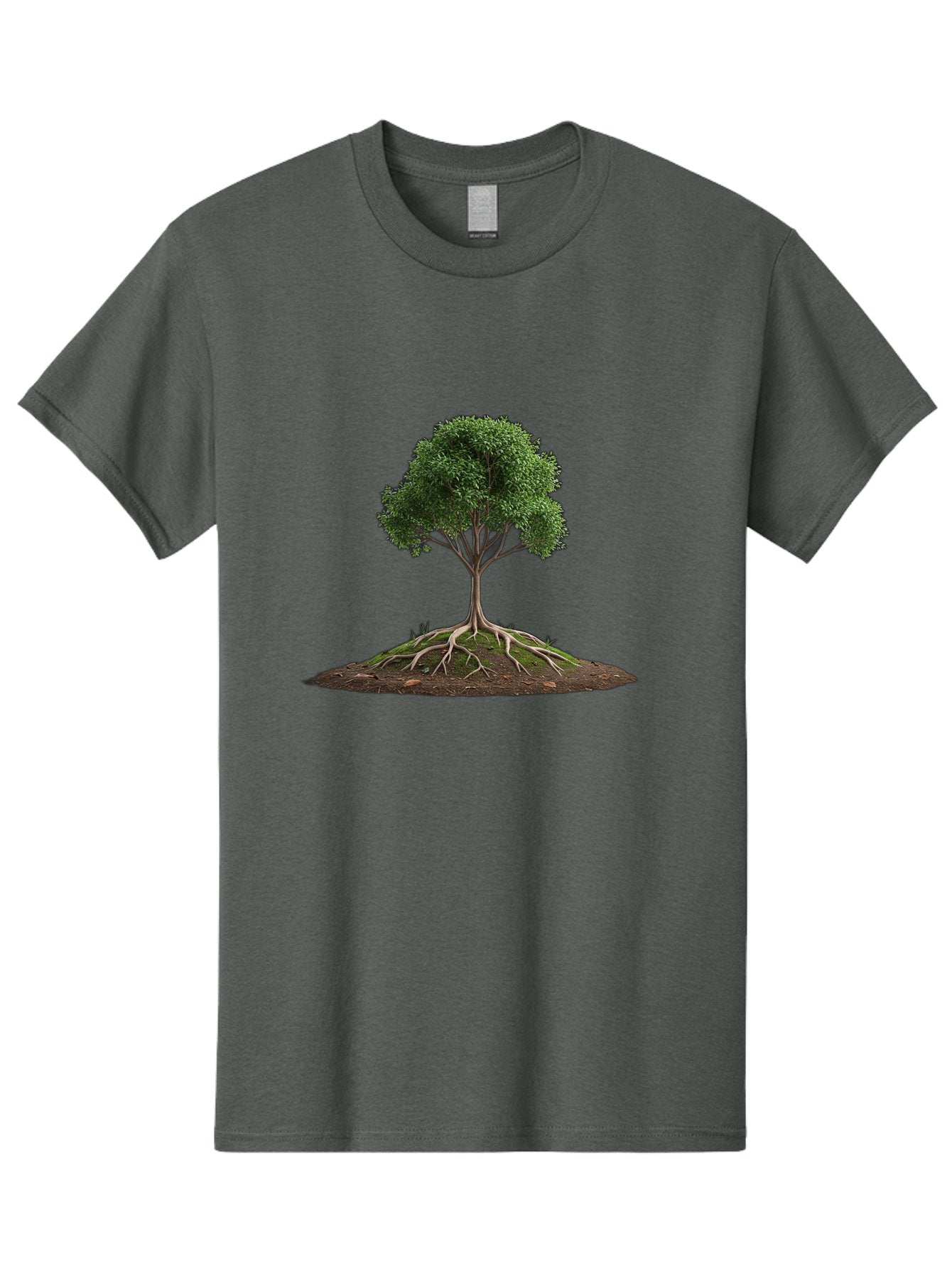 Tree-With-Exposed-Roots Men'S Graphic Tee, 100% Cotton, Comfortable Casual Summer Wear, Machine Washable, Tree With Exposed Roots, Green Leaves, Earthy Tones, Natural Scenery, Outdoor Landscape, Growth, Foliage, Branches, Trunk, Sprouts Bab550