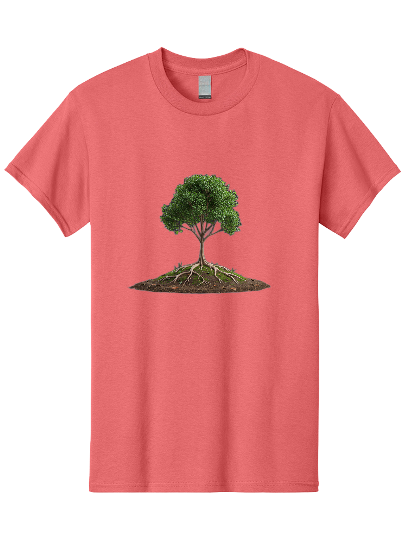 Tree-With-Exposed-Roots Men'S Graphic Tee, 100% Cotton, Comfortable Casual Summer Wear, Machine Washable, Tree With Exposed Roots, Green Leaves, Earthy Tones, Natural Scenery, Outdoor Landscape, Growth, Foliage, Branches, Trunk, Sprouts Bab550 4