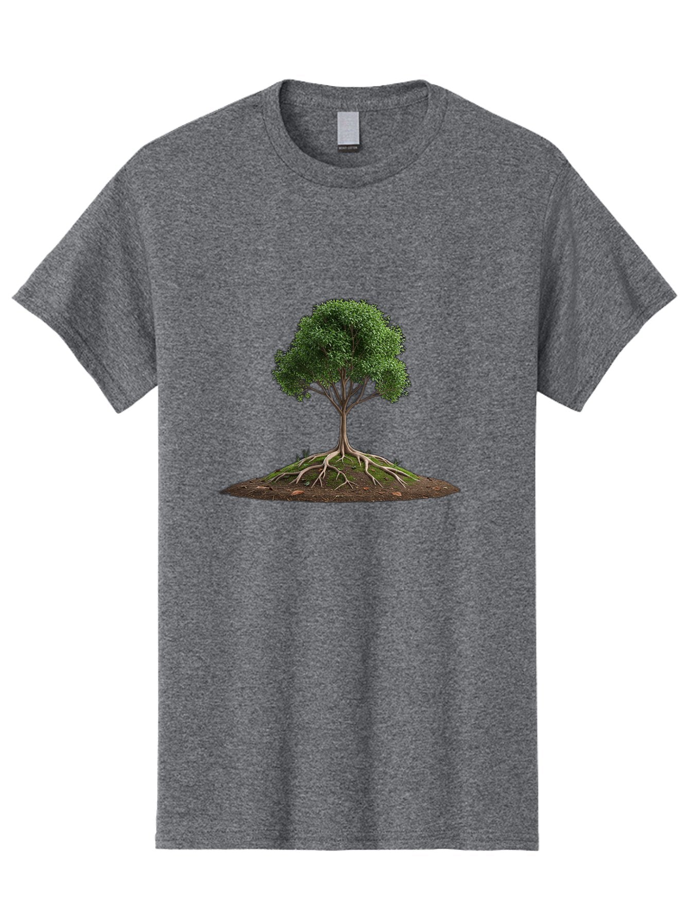 Tree-With-Exposed-Roots Men'S Graphic Tee, 100% Cotton, Comfortable Casual Summer Wear, Machine Washable, Tree With Exposed Roots, Green Leaves, Earthy Tones, Natural Scenery, Outdoor Landscape, Growth, Foliage, Branches, Trunk, Sprouts Bab550 13