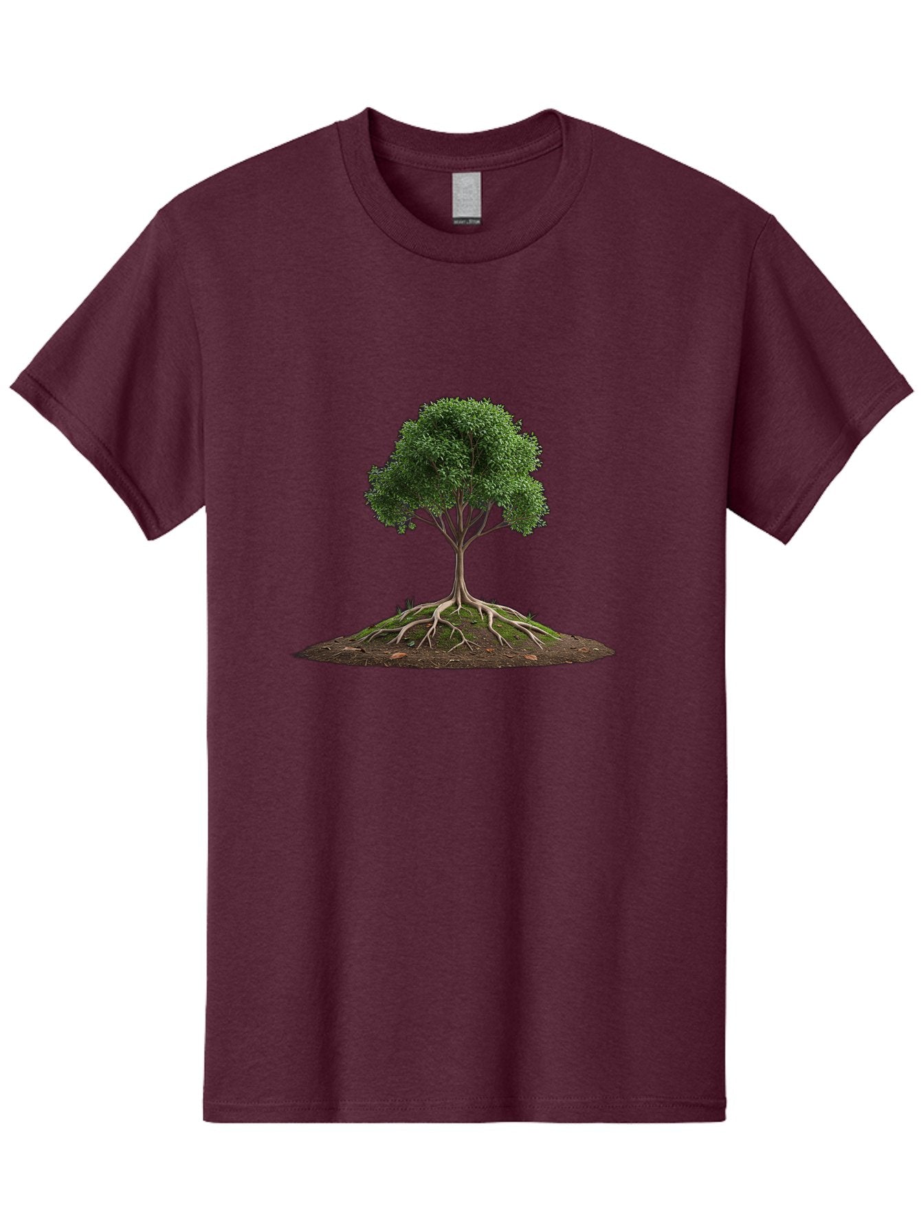 Tree-With-Exposed-Roots Men'S Graphic Tee, 100% Cotton, Comfortable Casual Summer Wear, Machine Washable, Tree With Exposed Roots, Green Leaves, Earthy Tones, Natural Scenery, Outdoor Landscape, Growth, Foliage, Branches, Trunk, Sprouts Bab550 14