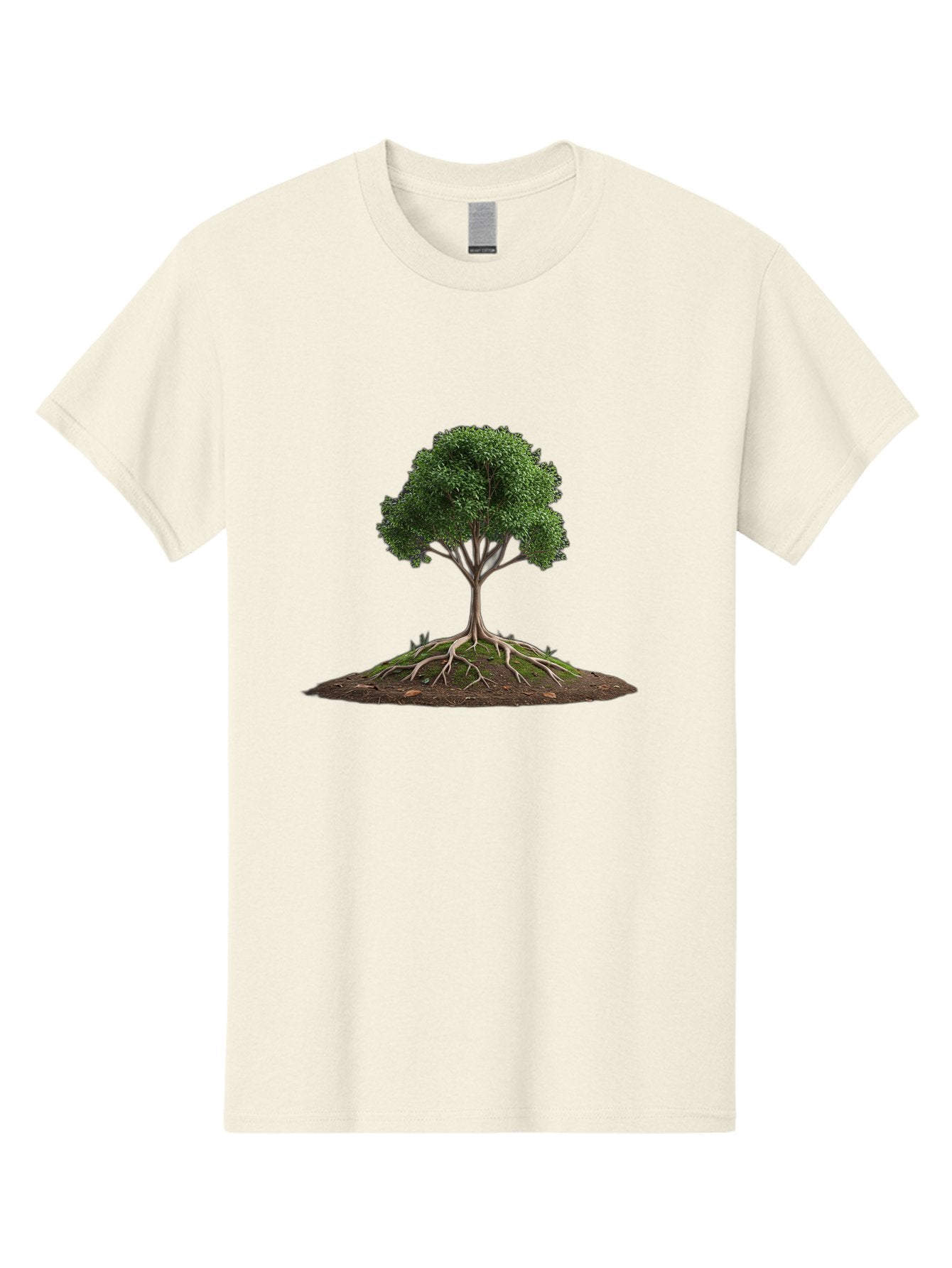 Tree-With-Exposed-Roots Men'S Graphic Tee, 100% Cotton, Comfortable Casual Summer Wear, Machine Washable, Tree With Exposed Roots, Green Leaves, Earthy Tones, Natural Scenery, Outdoor Landscape, Growth, Foliage, Branches, Trunk, Sprouts Bab550 4
