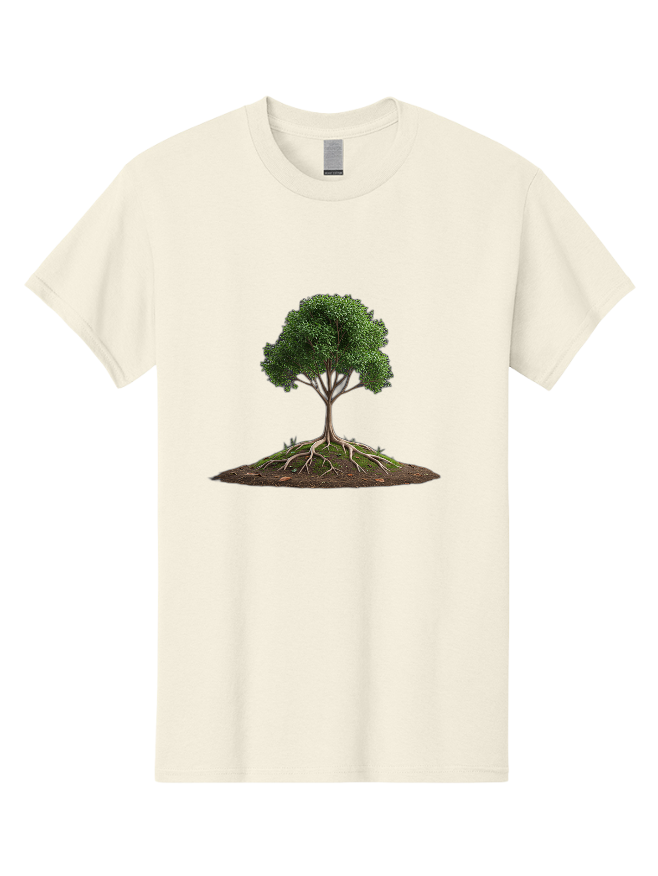 Tree-With-Exposed-Roots Men'S Graphic Tee, 100% Cotton, Comfortable Casual Summer Wear, Machine Washable, Tree With Exposed Roots, Green Leaves, Earthy Tones, Natural Scenery, Outdoor Landscape, Growth, Foliage, Branches, Trunk, Sprouts Bab550 12