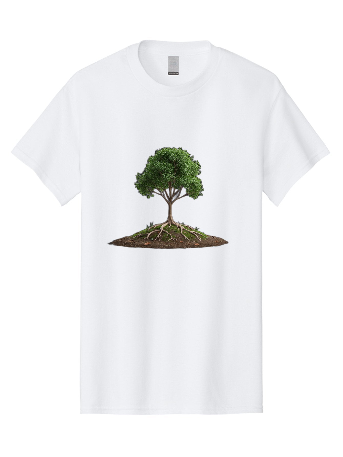 Tree-With-Exposed-Roots Men'S Graphic Tee, 100% Cotton, Comfortable Casual Summer Wear, Machine Washable, Tree With Exposed Roots, Green Leaves, Earthy Tones, Natural Scenery, Outdoor Landscape, Growth, Foliage, Branches, Trunk, Sprouts Bab550