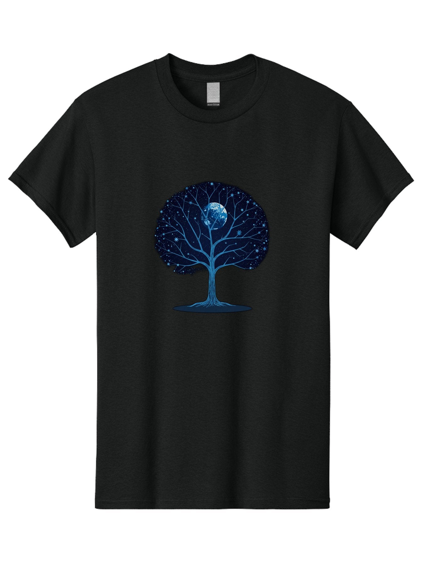 Tree-With-Moon Men'S Graphic Tee, 100% Cotton, Comfortable Casual Summer Wear, Machine Washable, Tree With Bare Branches, Full Moon In The Canopy, Night Sky, Starry Background, Spiritual Symbolism, Mystic Atmosphere, Celestial Body, Bab551 10