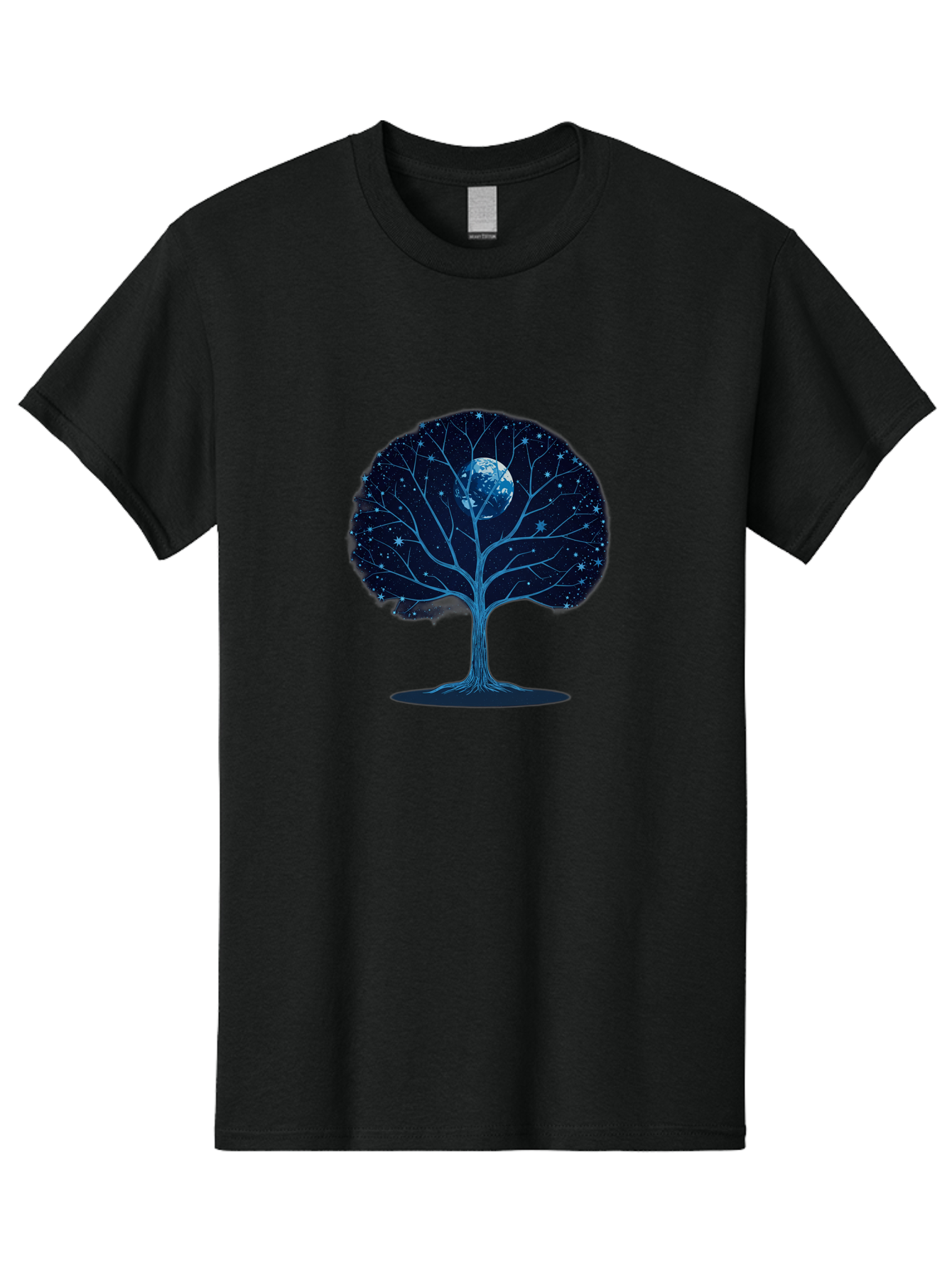 Tree-With-Moon Men'S Graphic Tee, 100% Cotton, Comfortable Casual Summer Wear, Machine Washable, Tree With Bare Branches, Full Moon In The Canopy, Night Sky, Starry Background, Spiritual Symbolism, Mystic Atmosphere, Celestial Body, Bab551 14