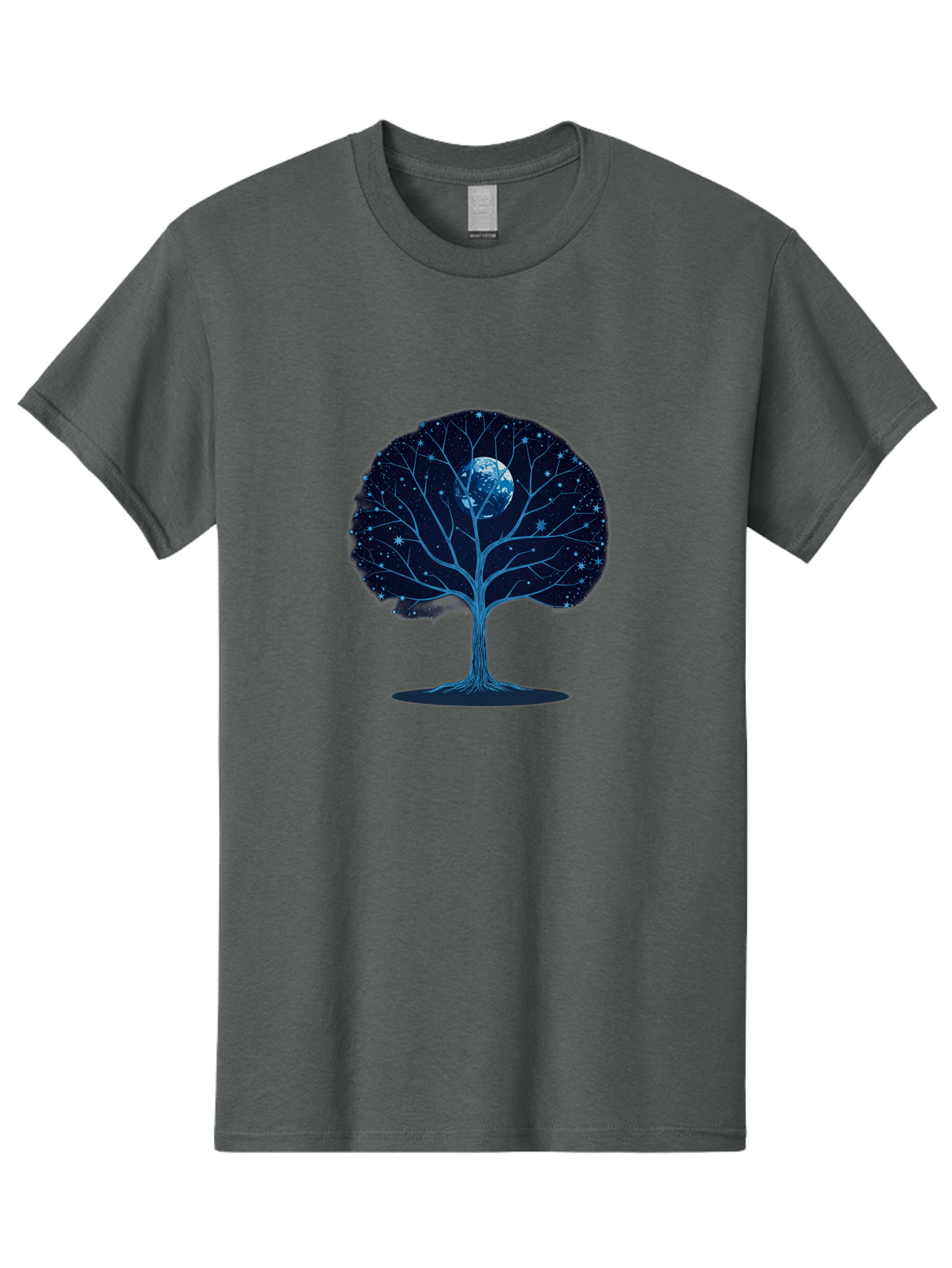 Tree-With-Moon Men'S Graphic Tee, 100% Cotton, Comfortable Casual Summer Wear, Machine Washable, Tree With Bare Branches, Full Moon In The Canopy, Night Sky, Starry Background, Spiritual Symbolism, Mystic Atmosphere, Celestial Body, Bab551 6