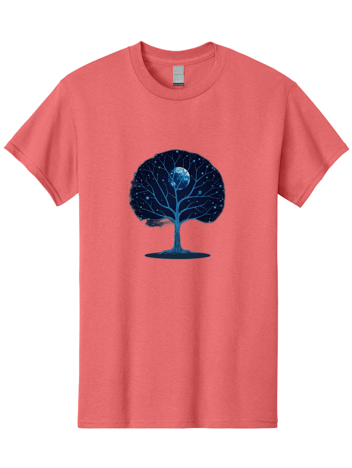 Tree-With-Moon Men'S Graphic Tee, 100% Cotton, Comfortable Casual Summer Wear, Machine Washable, Tree With Bare Branches, Full Moon In The Canopy, Night Sky, Starry Background, Spiritual Symbolism, Mystic Atmosphere, Celestial Body, Bab551 11