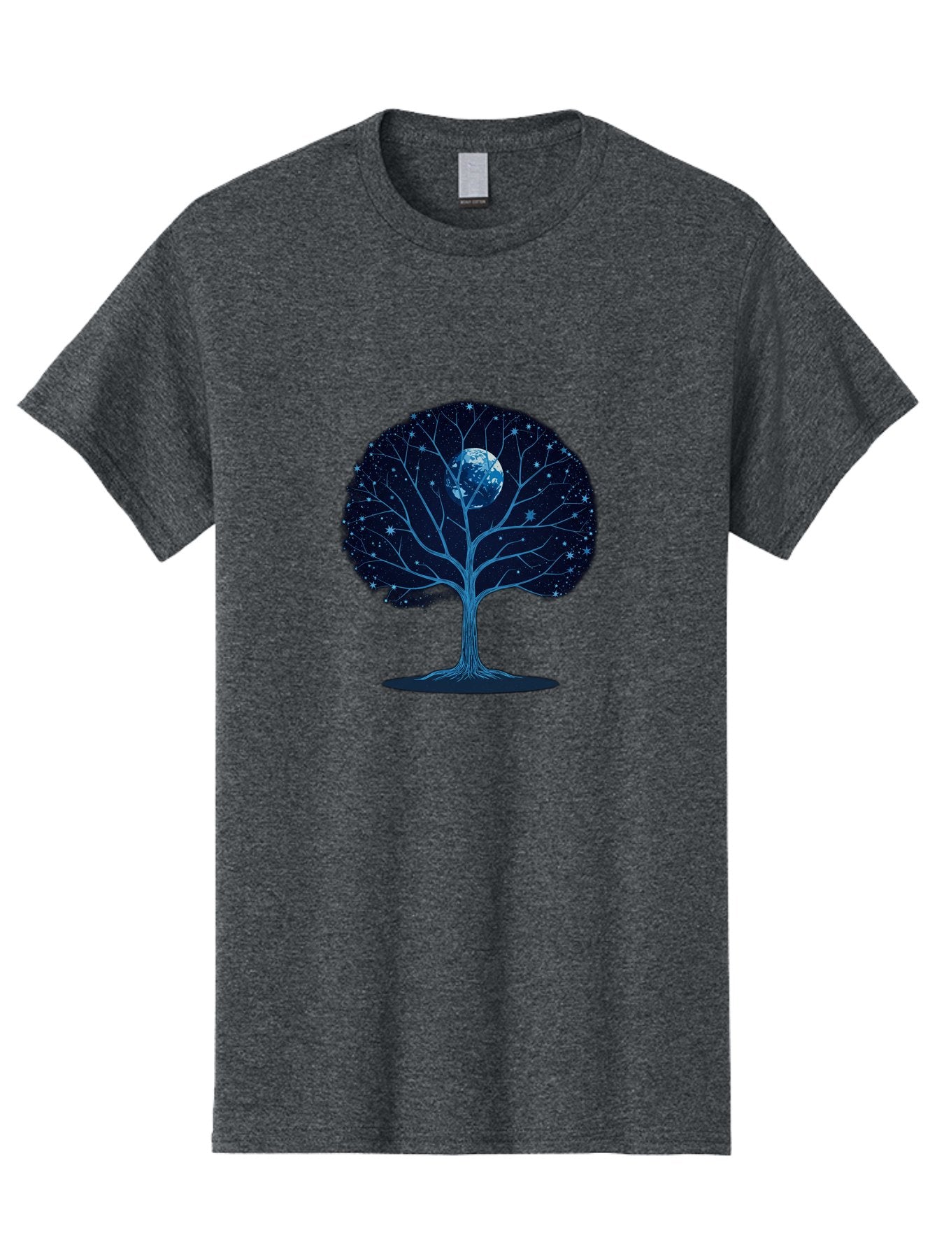 Tree-With-Moon Men'S Graphic Tee, 100% Cotton, Comfortable Casual Summer Wear, Machine Washable, Tree With Bare Branches, Full Moon In The Canopy, Night Sky, Starry Background, Spiritual Symbolism, Mystic Atmosphere, Celestial Body, Bab551 15
