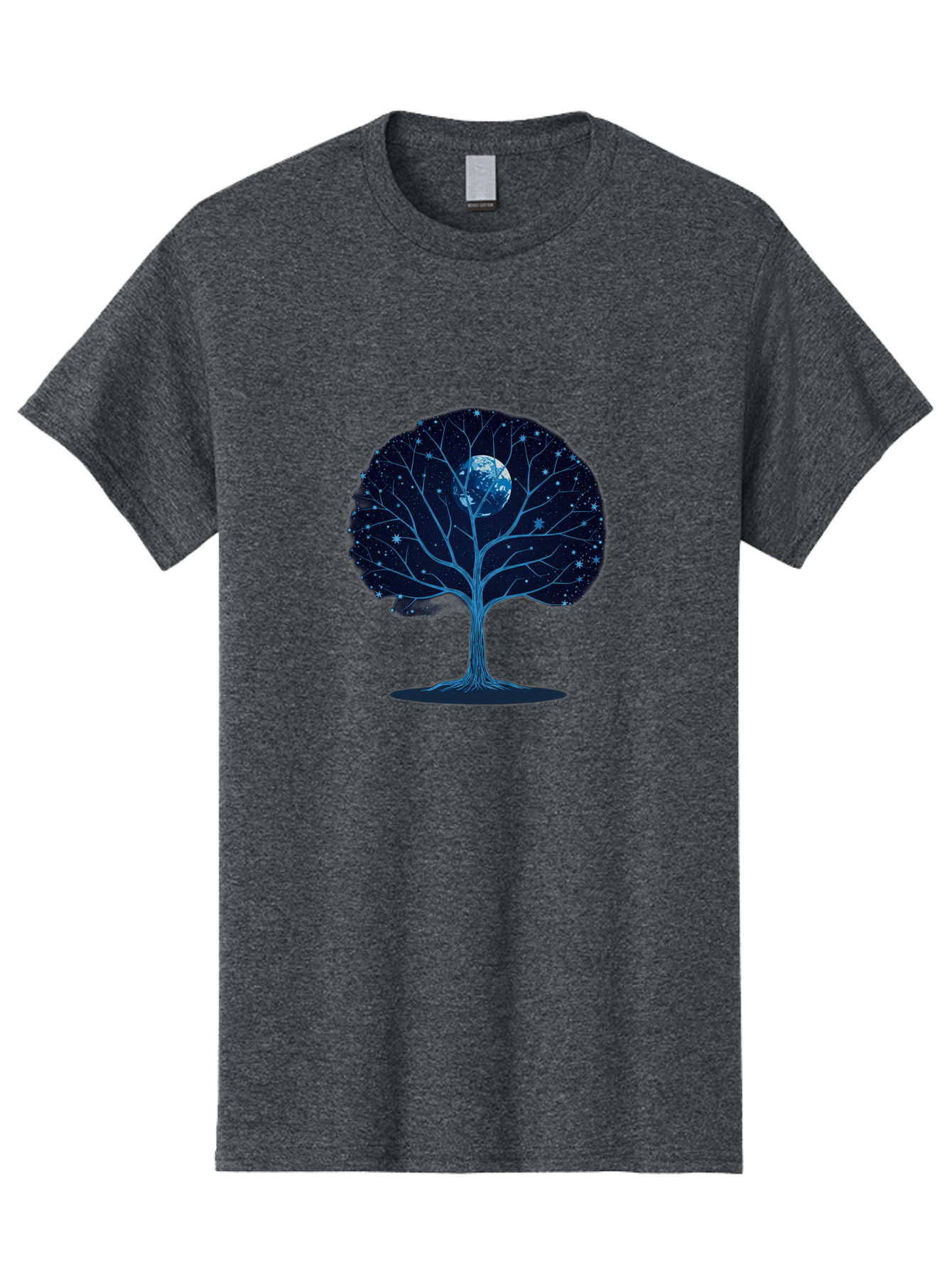 Tree-With-Moon Men'S Graphic Tee, 100% Cotton, Comfortable Casual Summer Wear, Machine Washable, Tree With Bare Branches, Full Moon In The Canopy, Night Sky, Starry Background, Spiritual Symbolism, Mystic Atmosphere, Celestial Body, Bab551