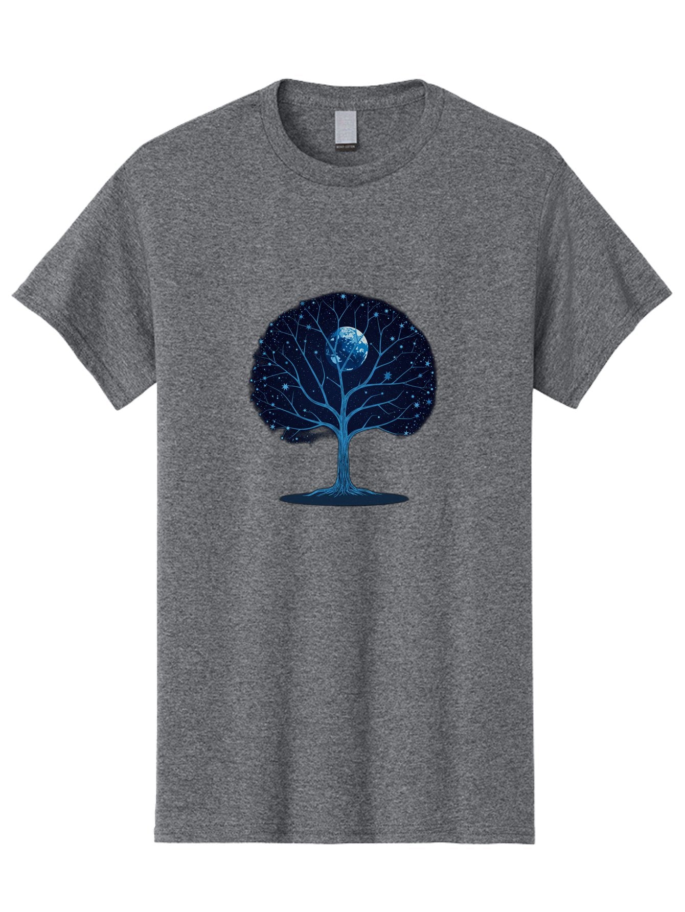 Tree-With-Moon Men'S Graphic Tee, 100% Cotton, Comfortable Casual Summer Wear, Machine Washable, Tree With Bare Branches, Full Moon In The Canopy, Night Sky, Starry Background, Spiritual Symbolism, Mystic Atmosphere, Celestial Body, Bab551 6