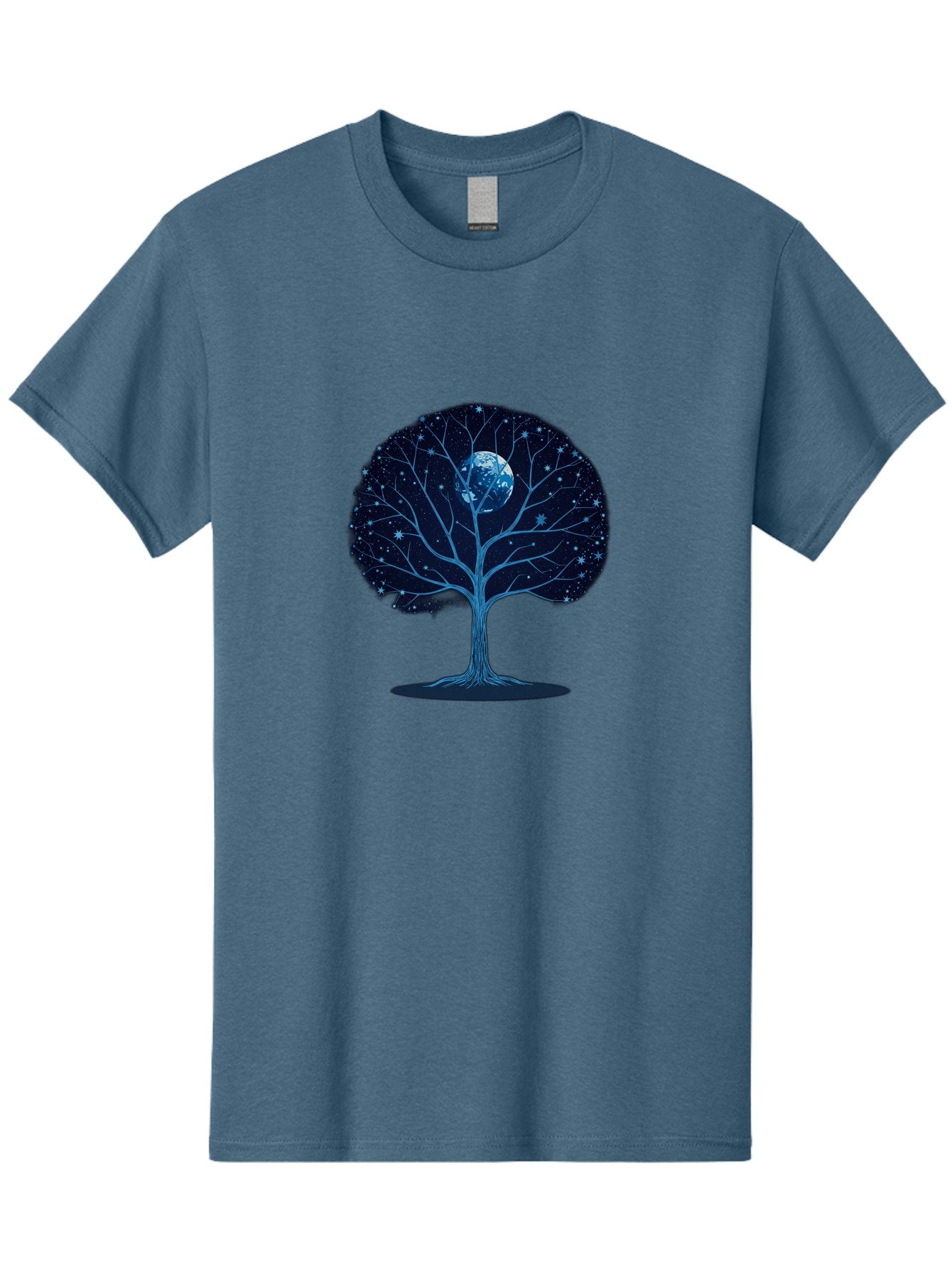 Tree-With-Moon Men'S Graphic Tee, 100% Cotton, Comfortable Casual Summer Wear, Machine Washable, Tree With Bare Branches, Full Moon In The Canopy, Night Sky, Starry Background, Spiritual Symbolism, Mystic Atmosphere, Celestial Body, Bab551 12