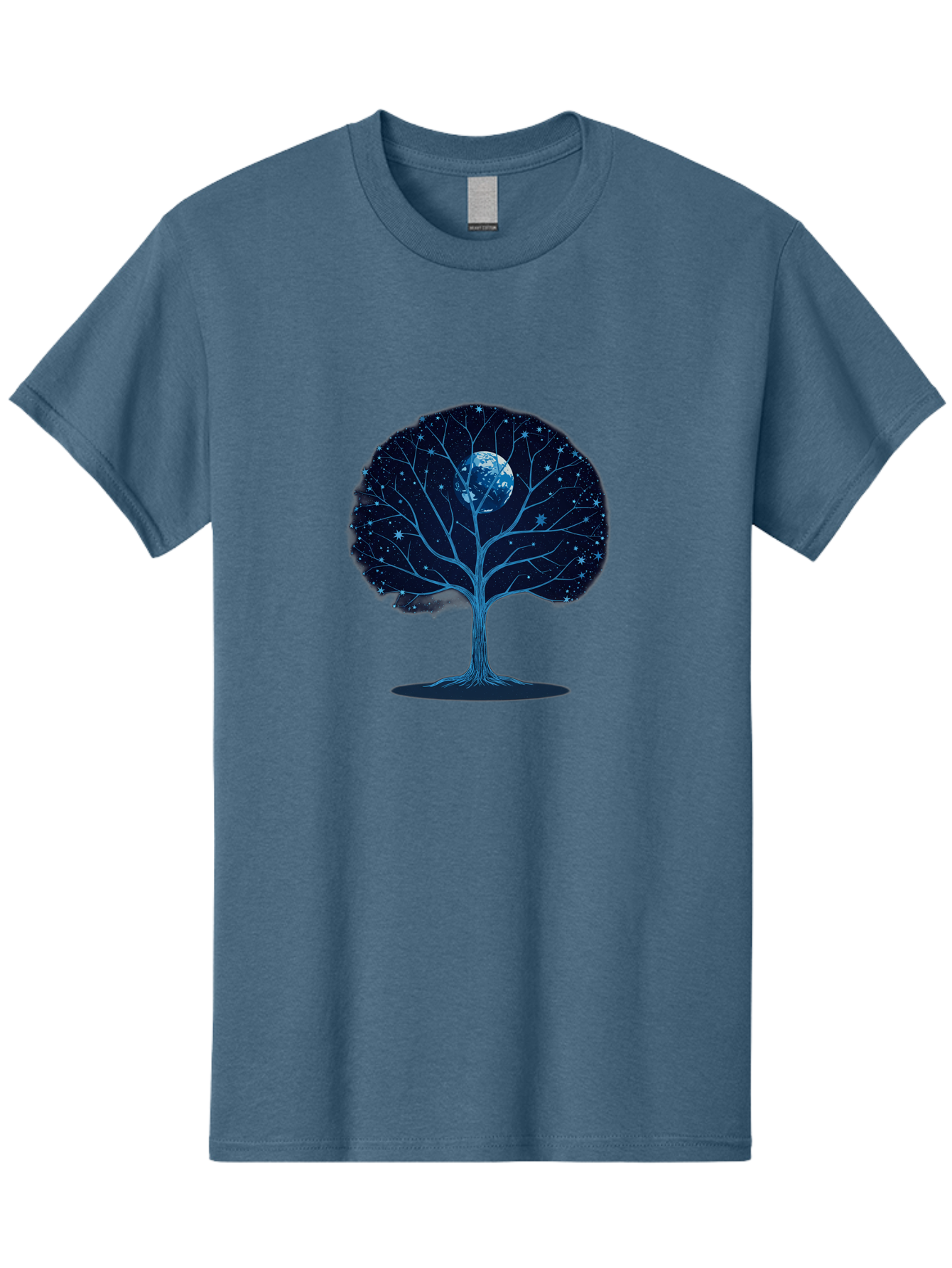 Tree-With-Moon Men'S Graphic Tee, 100% Cotton, Comfortable Casual Summer Wear, Machine Washable, Tree With Bare Branches, Full Moon In The Canopy, Night Sky, Starry Background, Spiritual Symbolism, Mystic Atmosphere, Celestial Body, Bab551 3