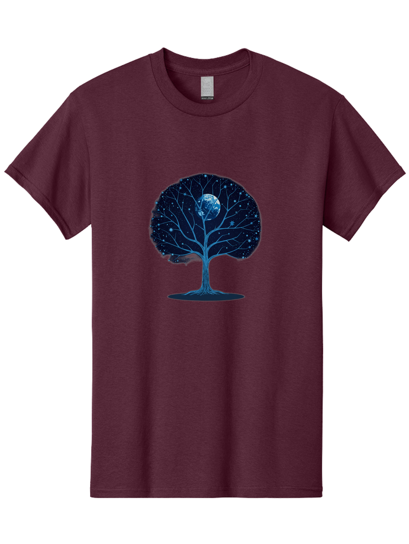Tree-With-Moon Men'S Graphic Tee, 100% Cotton, Comfortable Casual Summer Wear, Machine Washable, Tree With Bare Branches, Full Moon In The Canopy, Night Sky, Starry Background, Spiritual Symbolism, Mystic Atmosphere, Celestial Body, Bab551 13