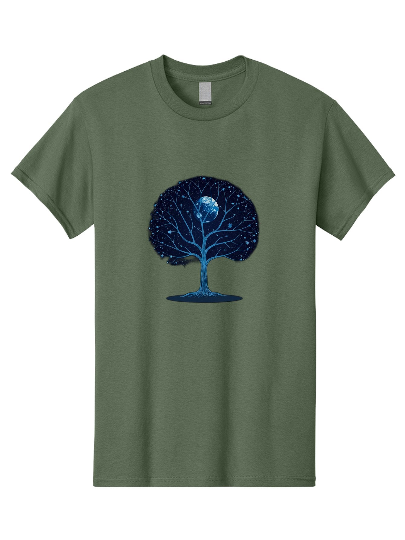 Tree-With-Moon Men'S Graphic Tee, 100% Cotton, Comfortable Casual Summer Wear, Machine Washable, Tree With Bare Branches, Full Moon In The Canopy, Night Sky, Starry Background, Spiritual Symbolism, Mystic Atmosphere, Celestial Body, Bab551 14