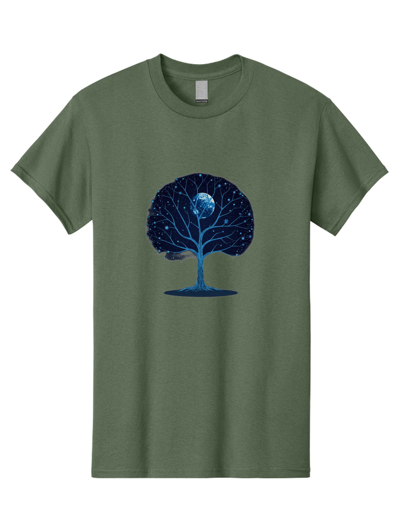 Tree-With-Moon Men'S Graphic Tee, 100% Cotton, Comfortable Casual Summer Wear, Machine Washable, Tree With Bare Branches, Full Moon In The Canopy, Night Sky, Starry Background, Spiritual Symbolism, Mystic Atmosphere, Celestial Body, Bab551