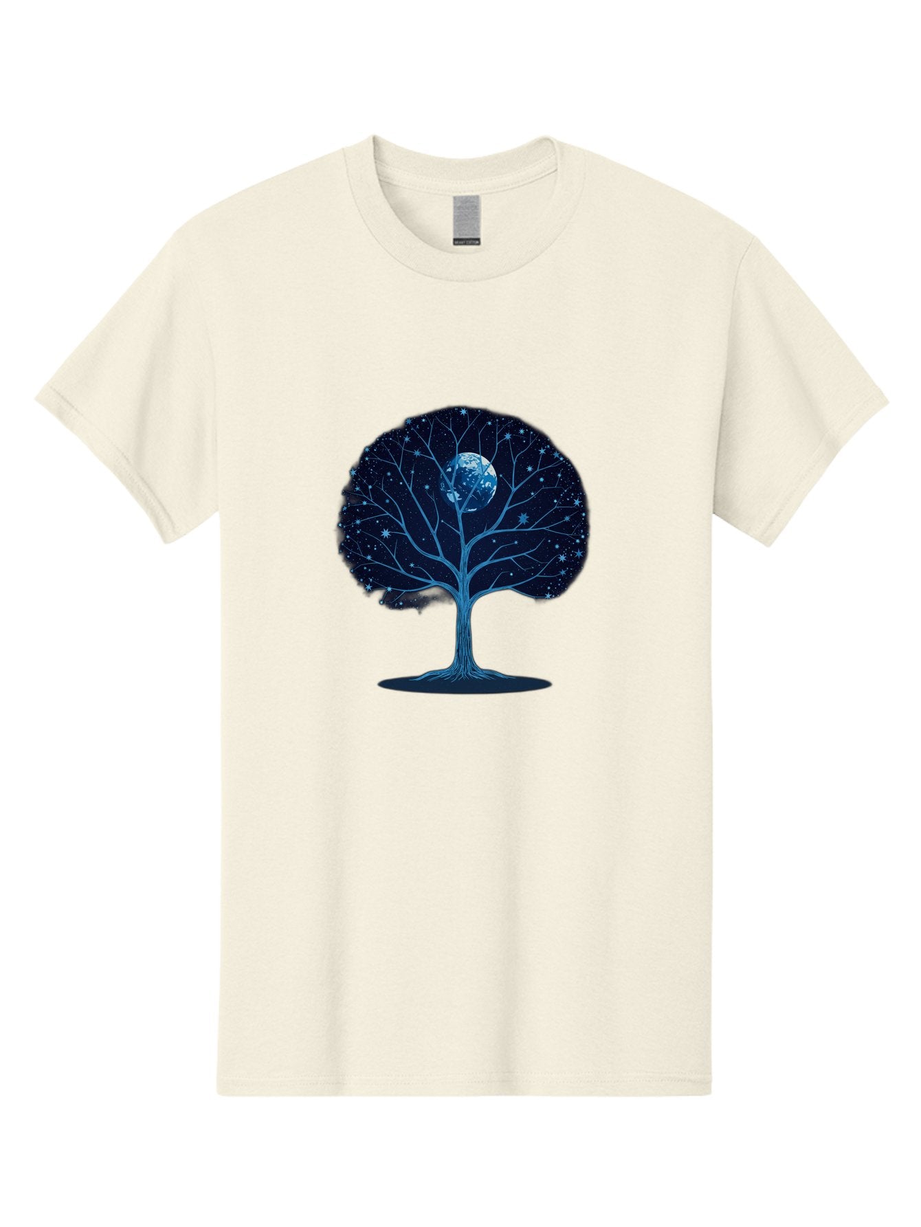 Tree-With-Moon Men'S Graphic Tee, 100% Cotton, Comfortable Casual Summer Wear, Machine Washable, Tree With Bare Branches, Full Moon In The Canopy, Night Sky, Starry Background, Spiritual Symbolism, Mystic Atmosphere, Celestial Body, Bab551 5