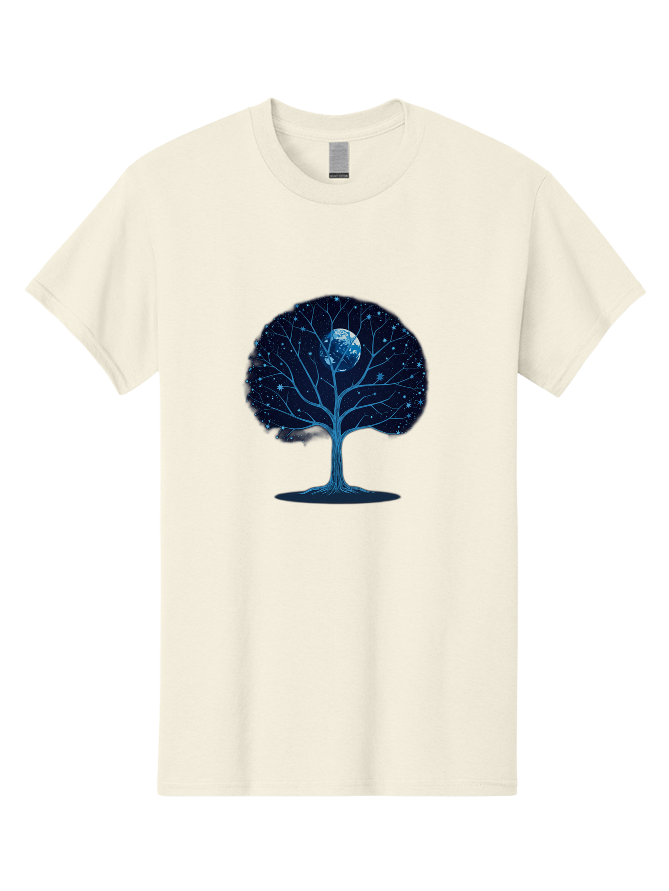 Tree-With-Moon Men'S Graphic Tee, 100% Cotton, Comfortable Casual Summer Wear, Machine Washable, Tree With Bare Branches, Full Moon In The Canopy, Night Sky, Starry Background, Spiritual Symbolism, Mystic Atmosphere, Celestial Body, Bab551 8