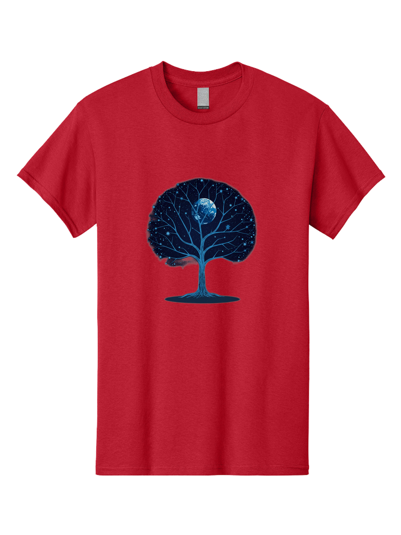 Tree-With-Moon Men'S Graphic Tee, 100% Cotton, Comfortable Casual Summer Wear, Machine Washable, Tree With Bare Branches, Full Moon In The Canopy, Night Sky, Starry Background, Spiritual Symbolism, Mystic Atmosphere, Celestial Body, Bab551 5