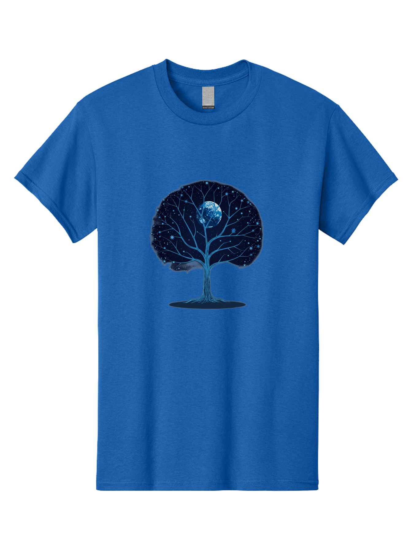 Tree-With-Moon Men'S Graphic Tee, 100% Cotton, Comfortable Casual Summer Wear, Machine Washable, Tree With Bare Branches, Full Moon In The Canopy, Night Sky, Starry Background, Spiritual Symbolism, Mystic Atmosphere, Celestial Body, Bab551 10