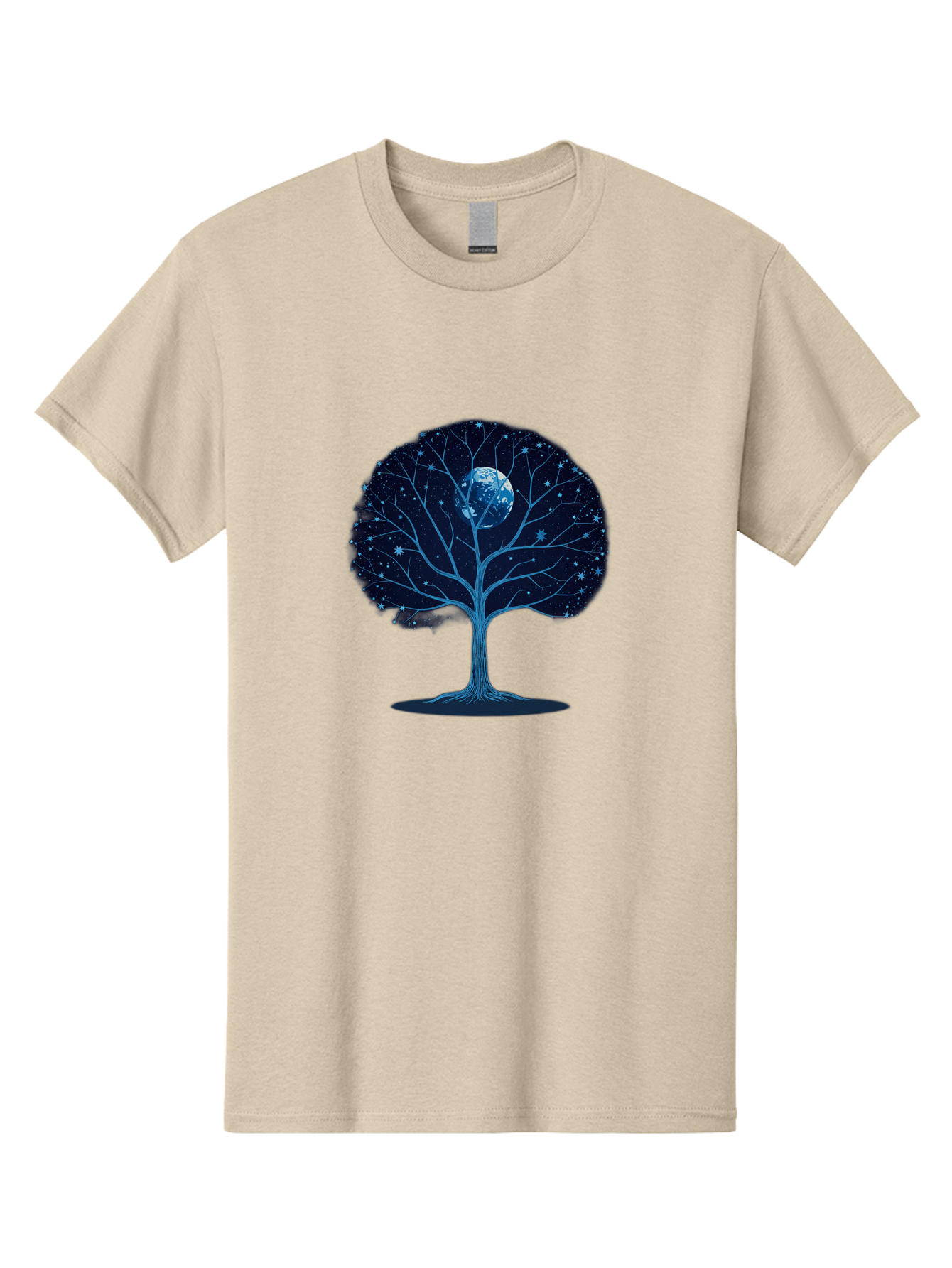 Tree-With-Moon Men'S Graphic Tee, 100% Cotton, Comfortable Casual Summer Wear, Machine Washable, Tree With Bare Branches, Full Moon In The Canopy, Night Sky, Starry Background, Spiritual Symbolism, Mystic Atmosphere, Celestial Body, Bab551 15