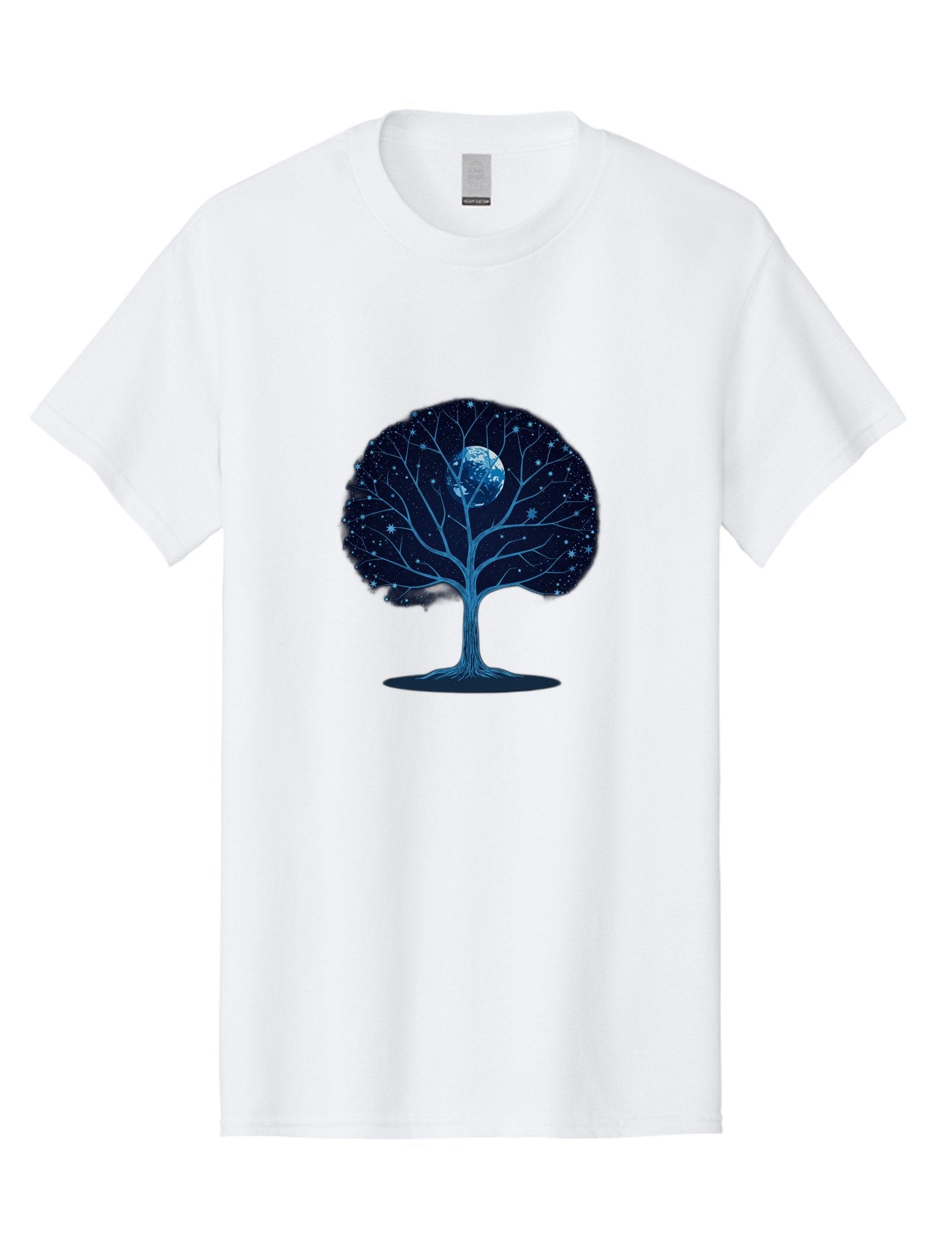 Tree-With-Moon Men'S Graphic Tee, 100% Cotton, Comfortable Casual Summer Wear, Machine Washable, Tree With Bare Branches, Full Moon In The Canopy, Night Sky, Starry Background, Spiritual Symbolism, Mystic Atmosphere, Celestial Body, Bab551 3