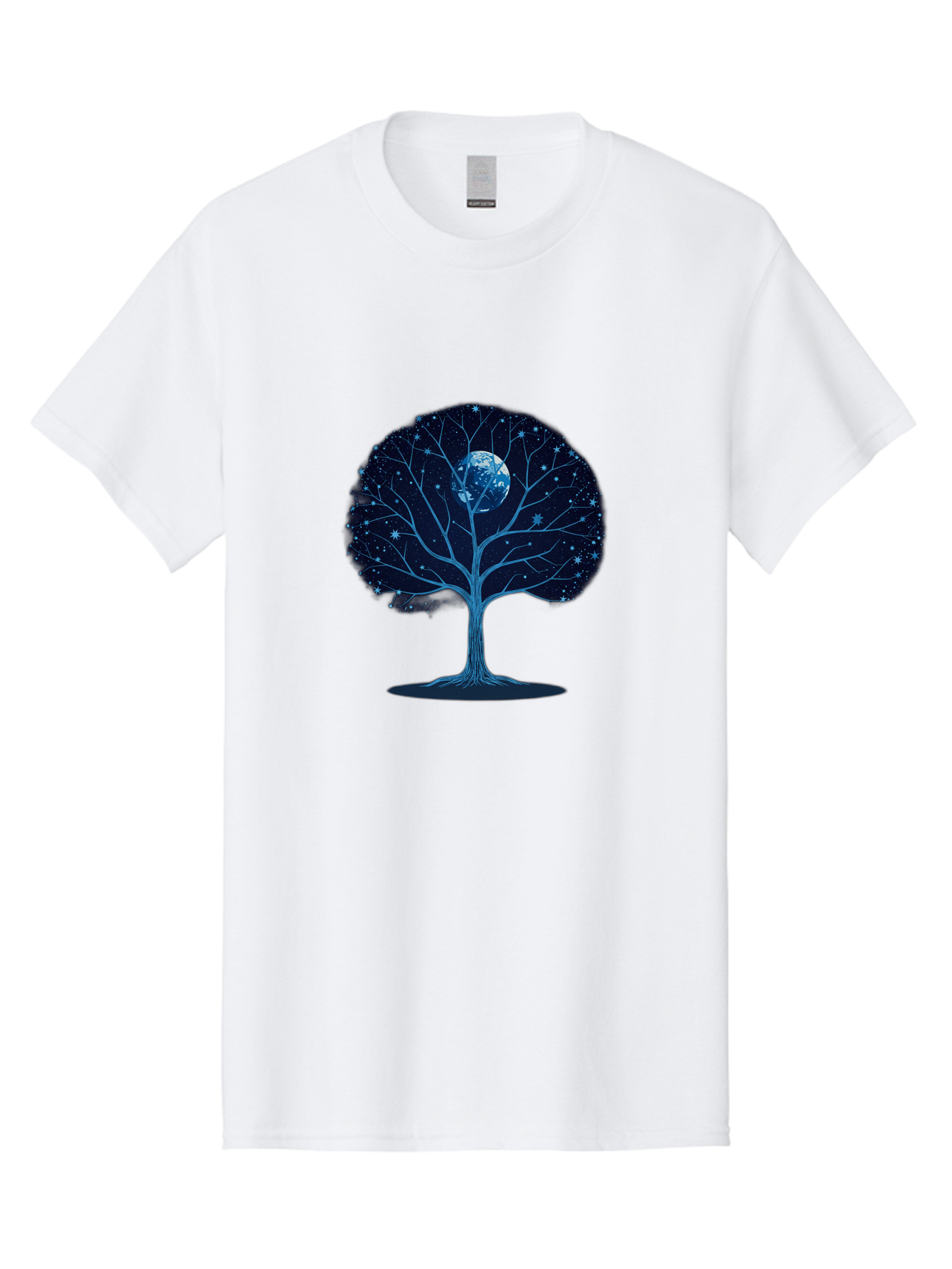 Tree-With-Moon Men'S Graphic Tee, 100% Cotton, Comfortable Casual Summer Wear, Machine Washable, Tree With Bare Branches, Full Moon In The Canopy, Night Sky, Starry Background, Spiritual Symbolism, Mystic Atmosphere, Celestial Body, Bab551 9