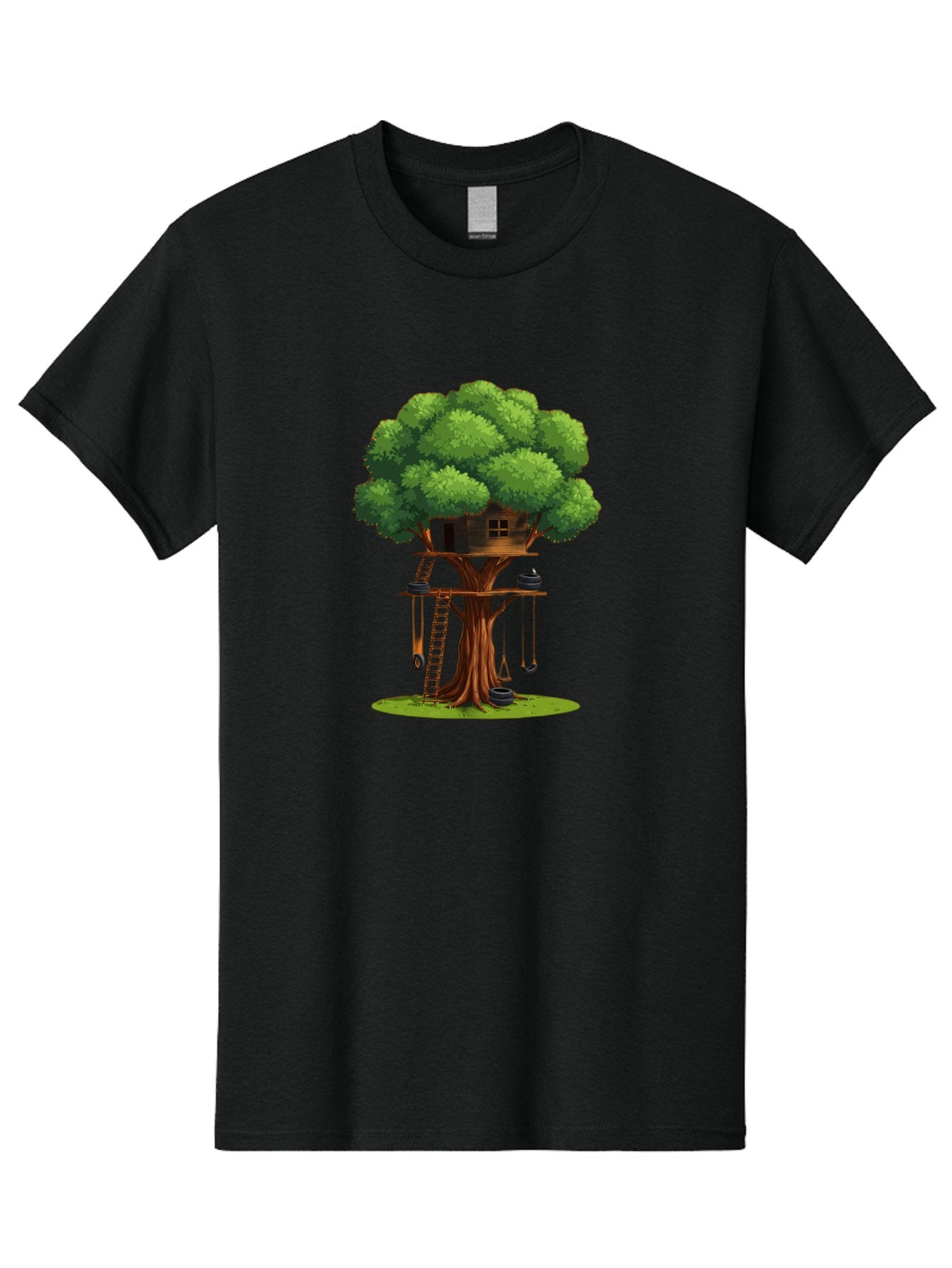 Treehouse Men'S Graphic Tee, 100% Cotton, Comfortable Casual Summer Wear, Machine Washable, Treehouse In The Tree, Wooden Ladder, Rope Swings, Natural Scenery, Outdoor Play, Whimsical Design, Fantasy Getaway, Imaginative Play, Bab552