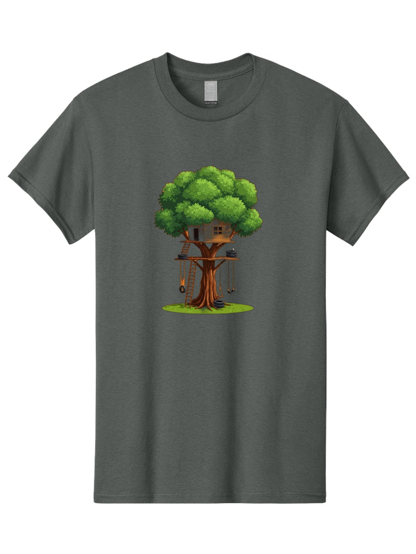 Treehouse Men'S Graphic Tee, 100% Cotton, Comfortable Casual Summer Wear, Machine Washable, Treehouse In The Tree, Wooden Ladder, Rope Swings, Natural Scenery, Outdoor Play, Whimsical Design, Fantasy Getaway, Imaginative Play, Bab552 11