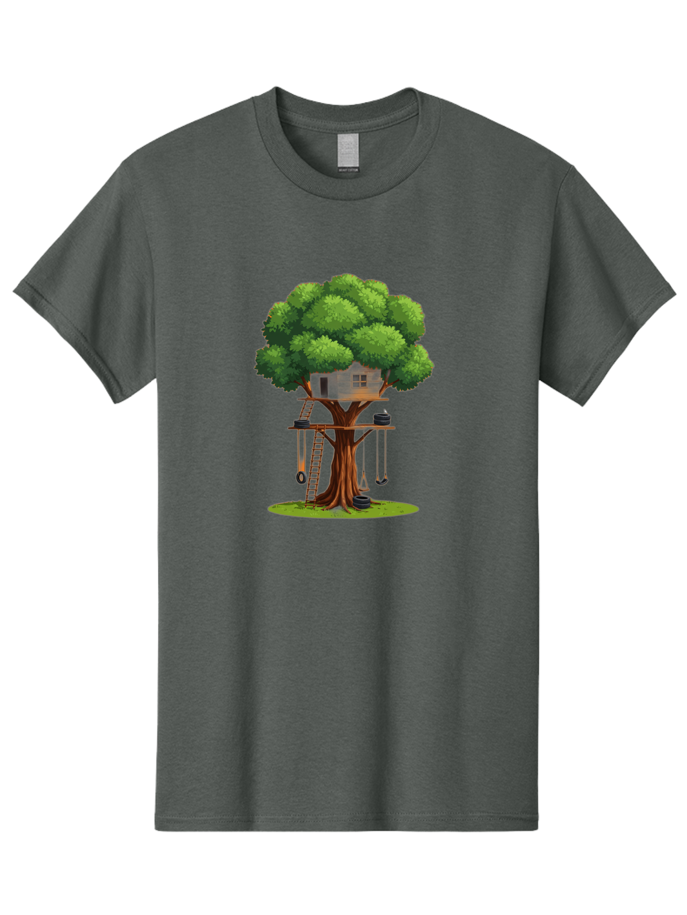 Treehouse Men'S Graphic Tee, 100% Cotton, Comfortable Casual Summer Wear, Machine Washable, Treehouse In The Tree, Wooden Ladder, Rope Swings, Natural Scenery, Outdoor Play, Whimsical Design, Fantasy Getaway, Imaginative Play, Bab552 4