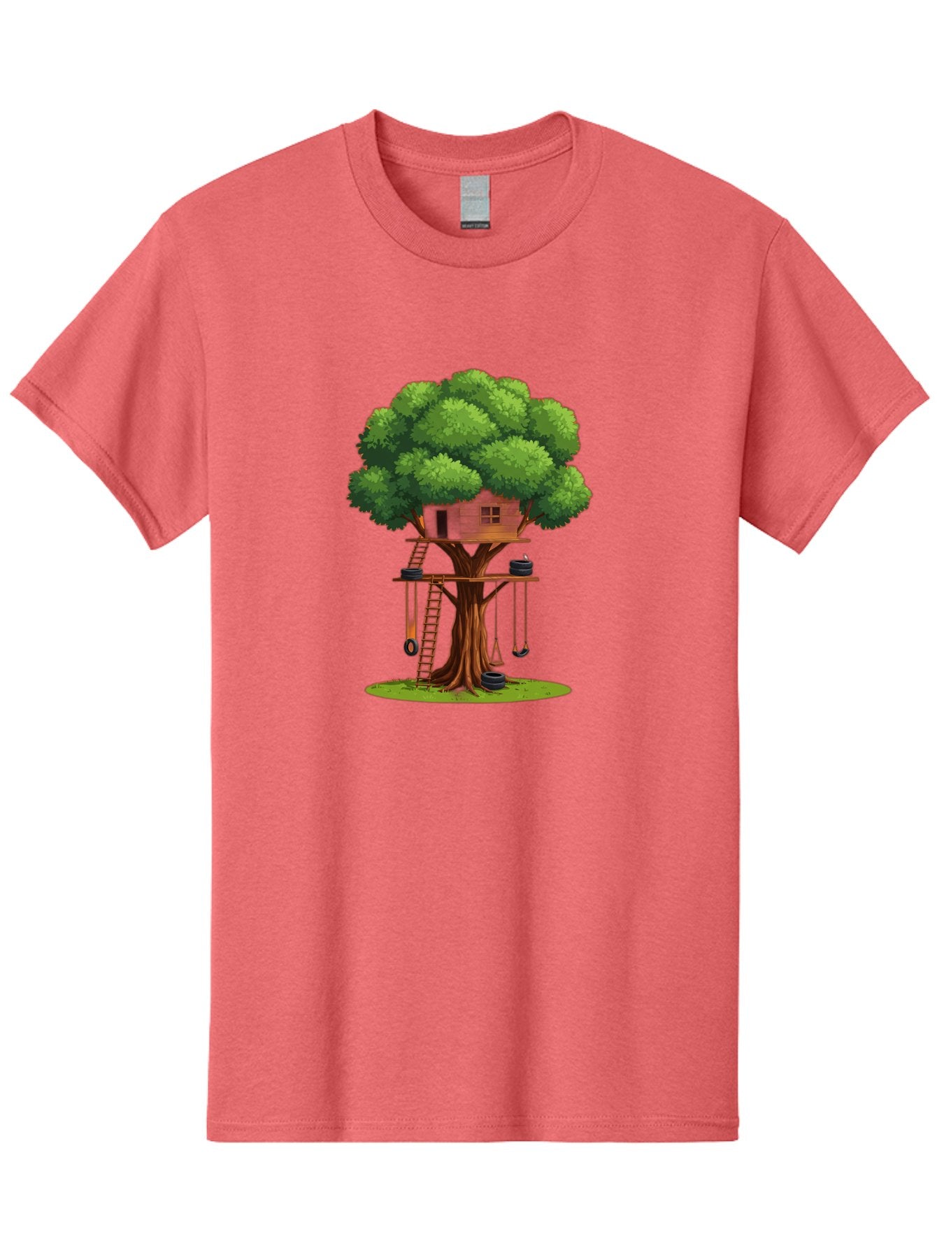 Treehouse Men'S Graphic Tee, 100% Cotton, Comfortable Casual Summer Wear, Machine Washable, Treehouse In The Tree, Wooden Ladder, Rope Swings, Natural Scenery, Outdoor Play, Whimsical Design, Fantasy Getaway, Imaginative Play, Bab552