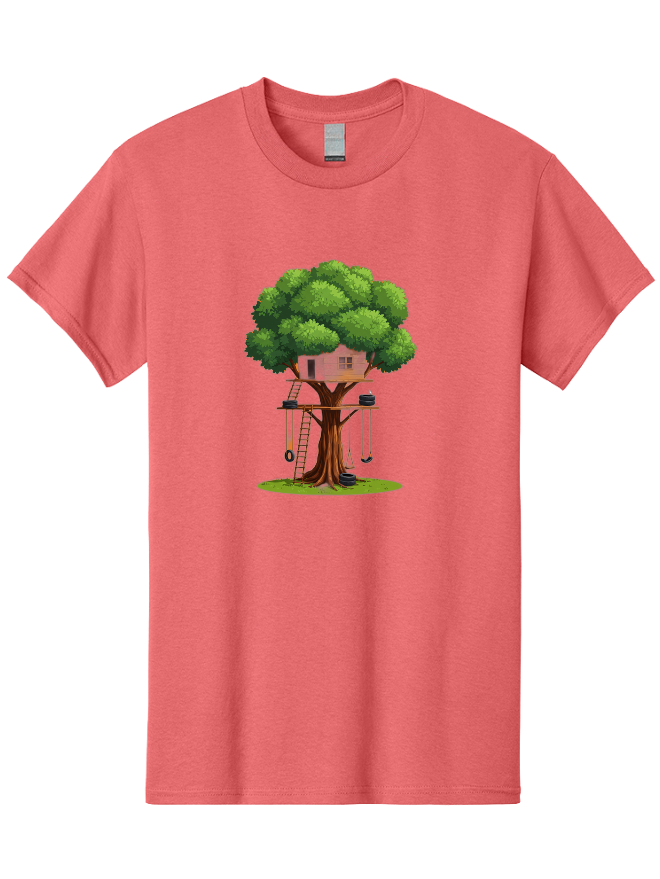 Treehouse Men'S Graphic Tee, 100% Cotton, Comfortable Casual Summer Wear, Machine Washable, Treehouse In The Tree, Wooden Ladder, Rope Swings, Natural Scenery, Outdoor Play, Whimsical Design, Fantasy Getaway, Imaginative Play, Bab552 11